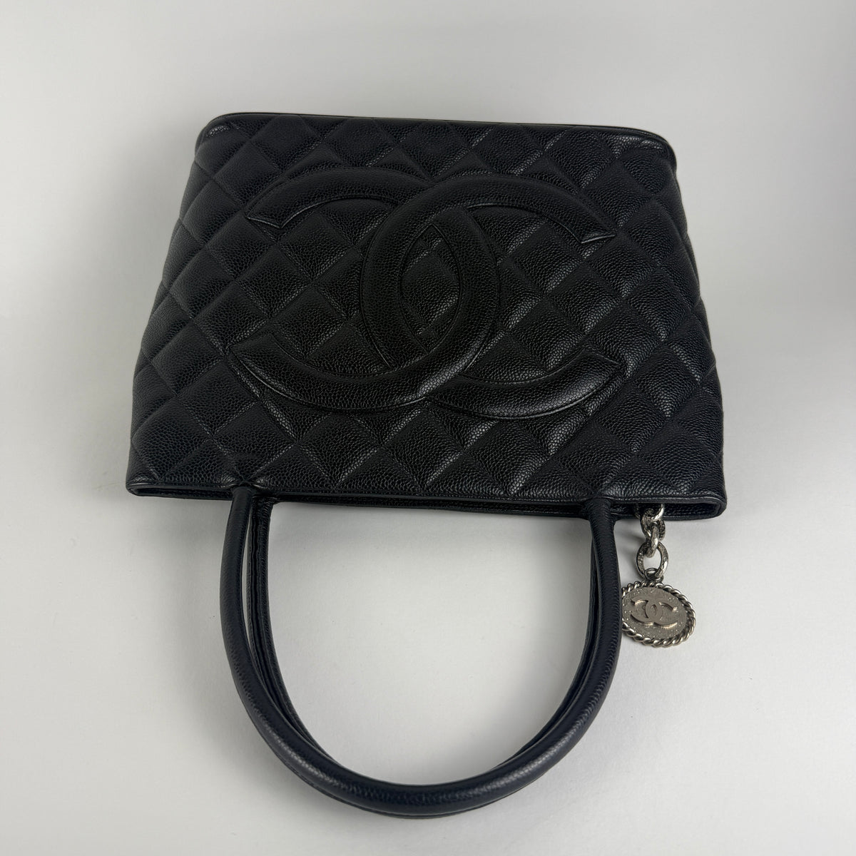 Vintage Medallion Tote — Black Caviar Leather — Silver-Tone Hardware