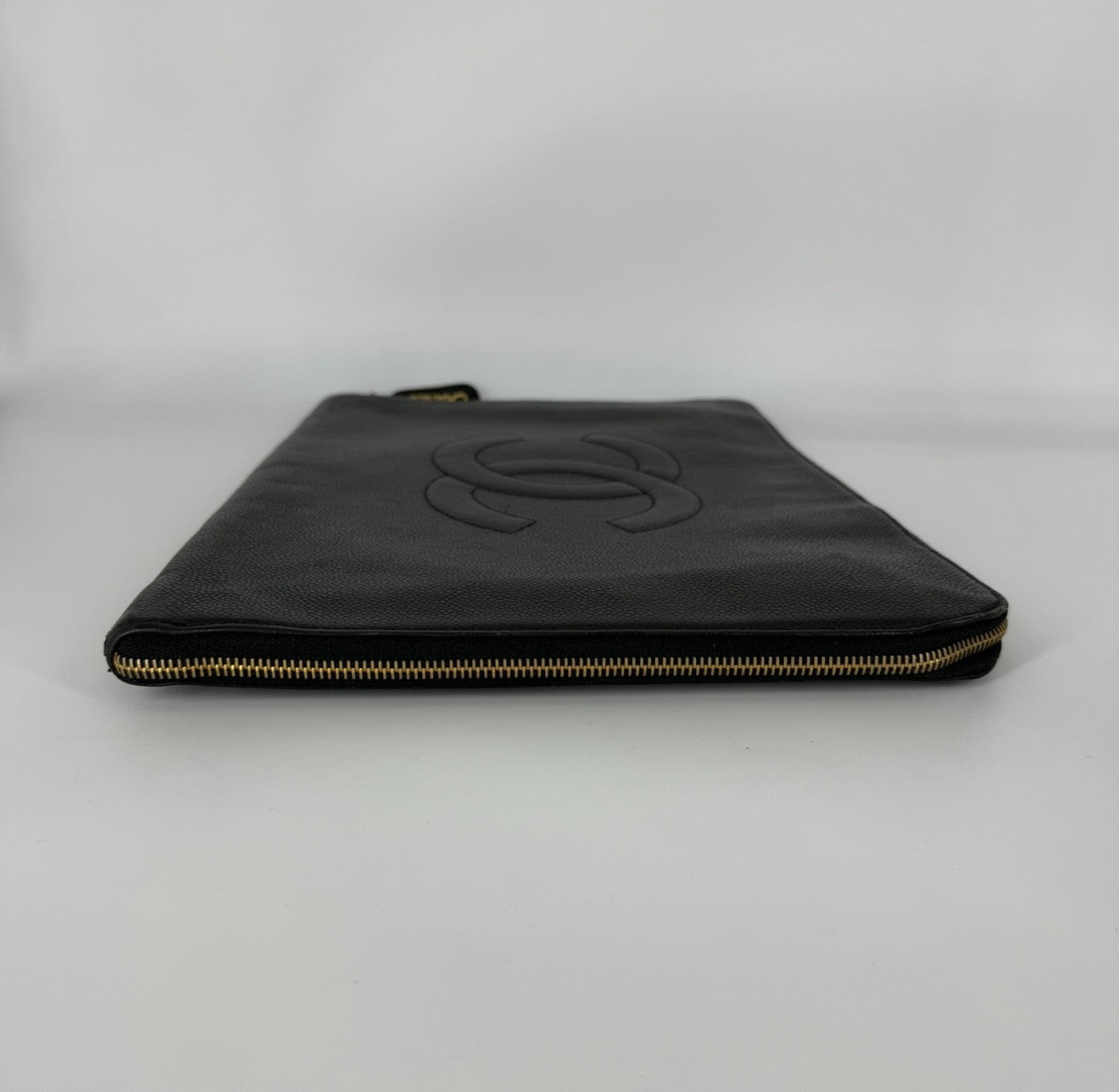 CC Caviar Leather 24 karat Gold Clutch / Laptop Holder – Black
