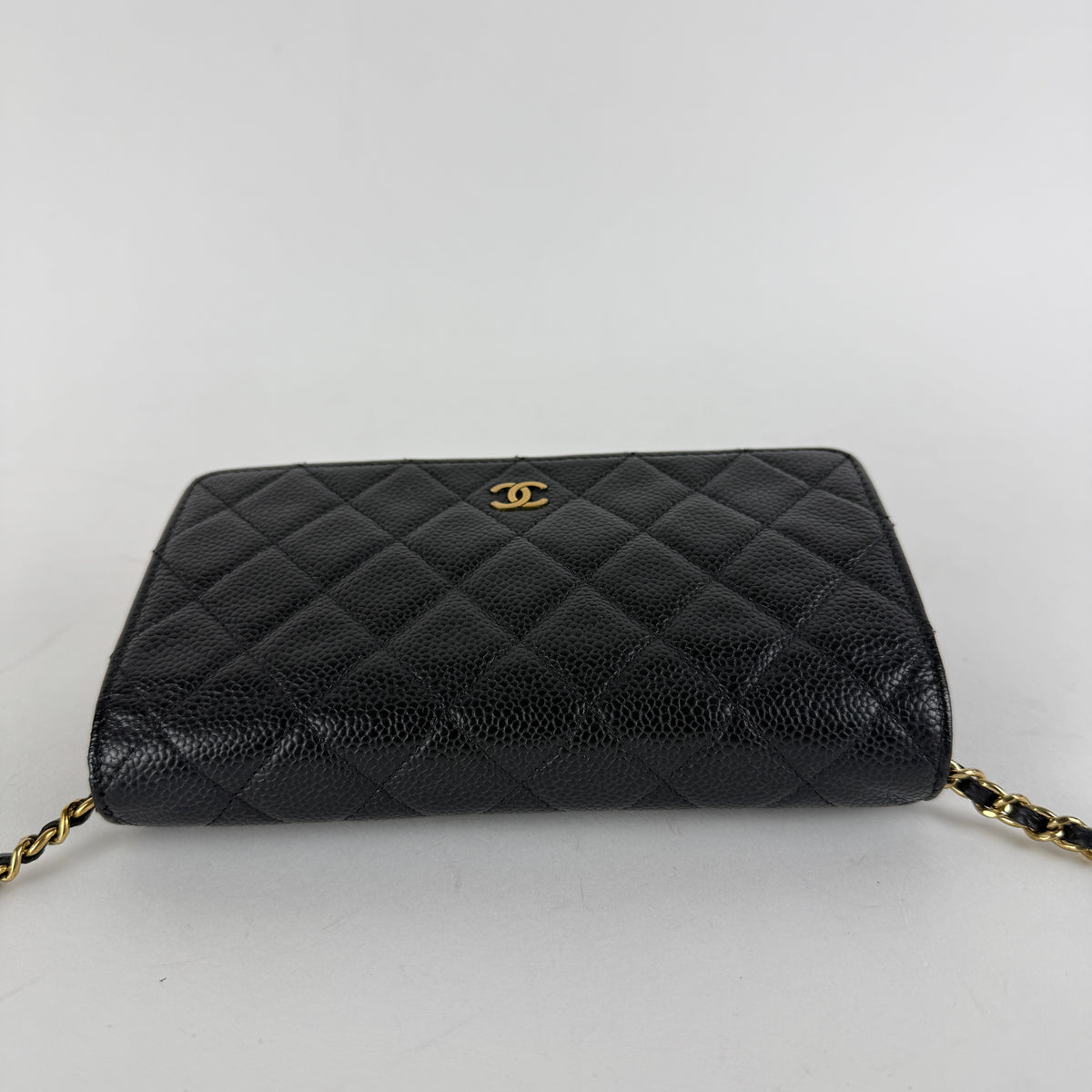 Wallet on Chain — Black Caviar Leather — Gold-Tone Hardware