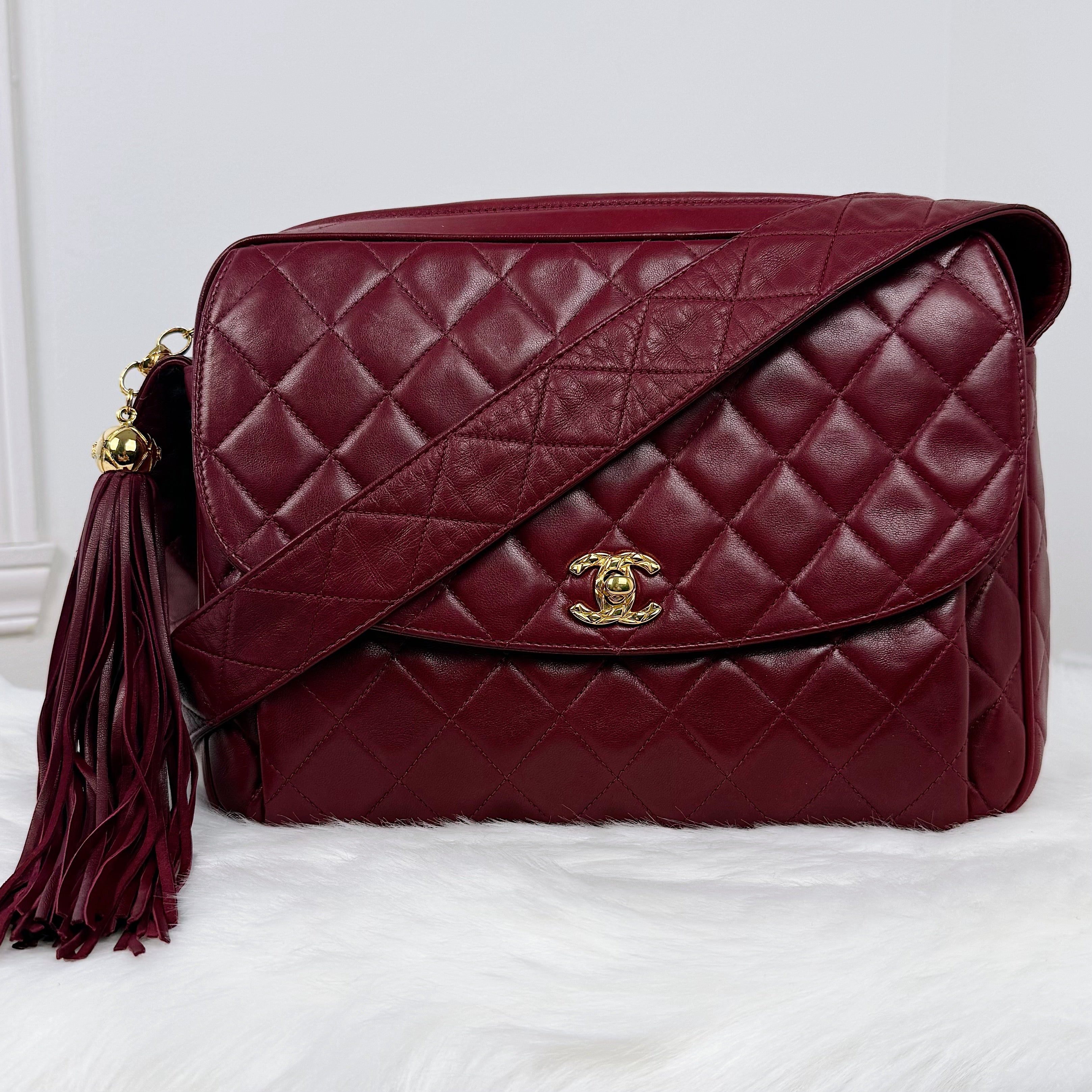 Vintage Camera Bag – Burgundy Lambskin – 24K Gold Hardware