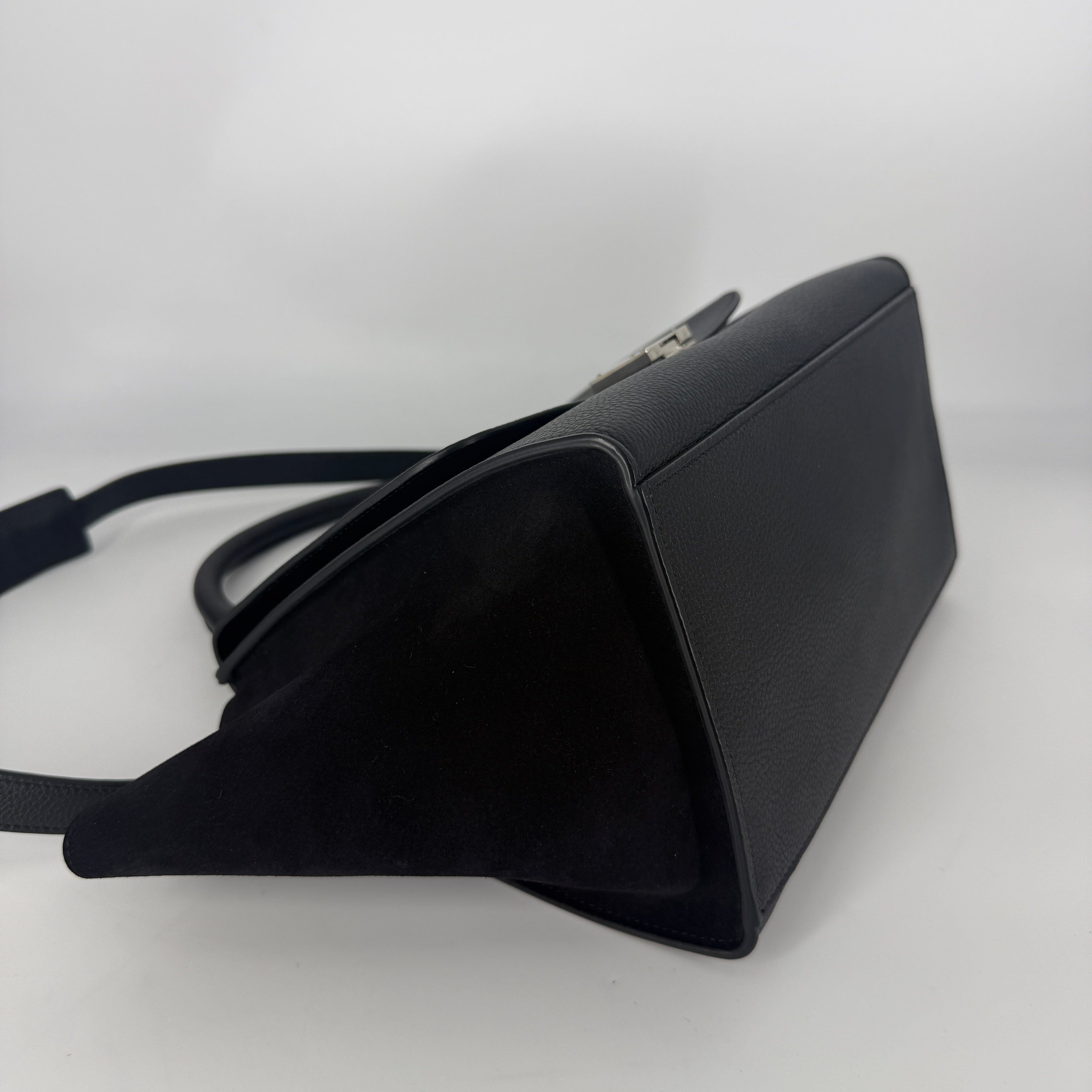 Trapeze Leather & Suede 2 Way Handbag – Black