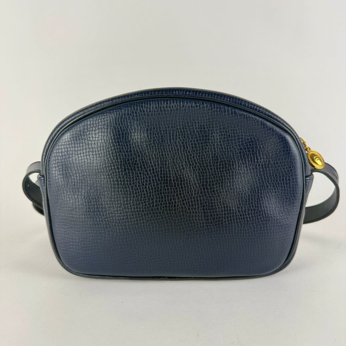 Vintage Crossbody Bag — Navy Blue Leather — Gold-Tone Hardware