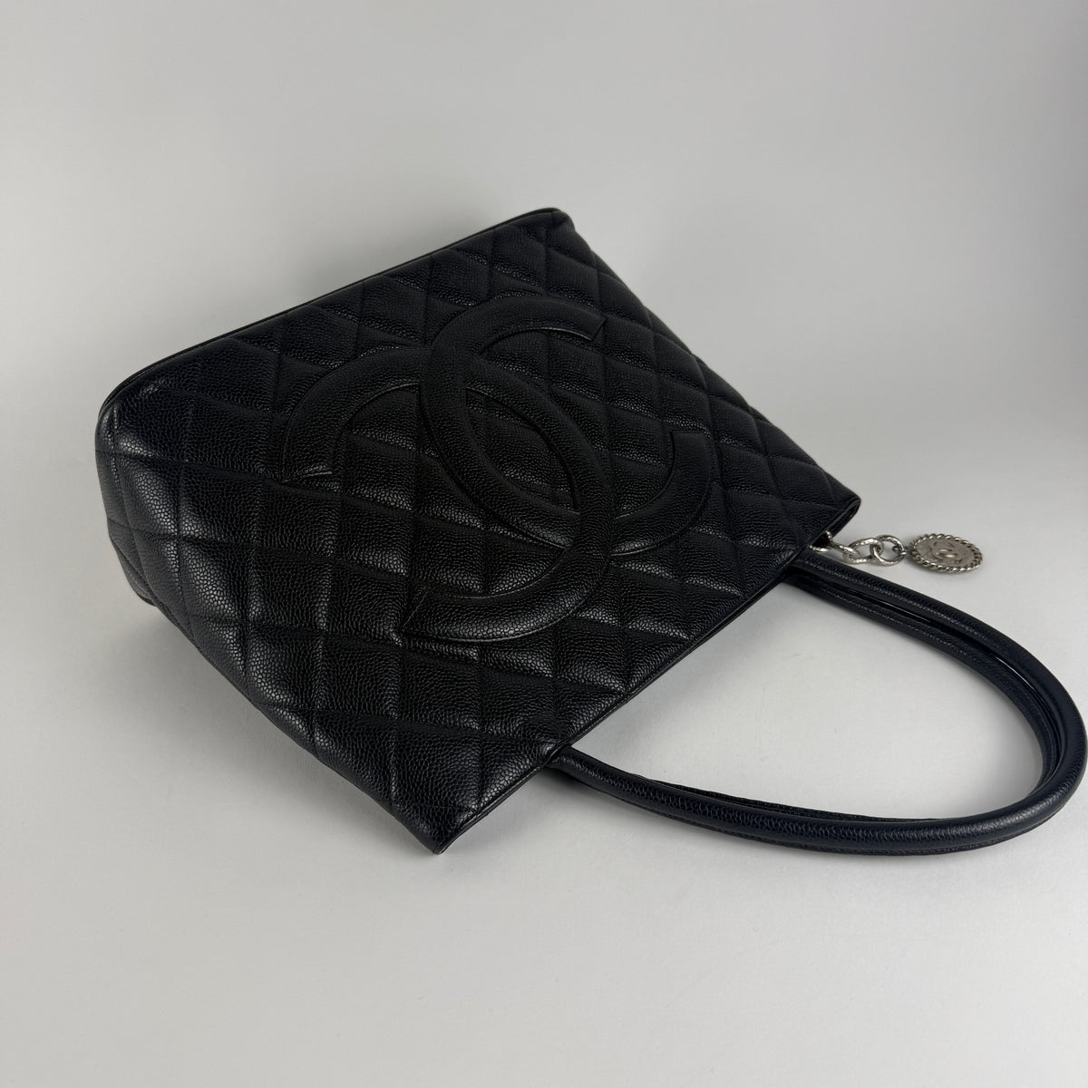 Vintage Medallion Tote — Black Caviar Leather — Silver-Tone Hardware