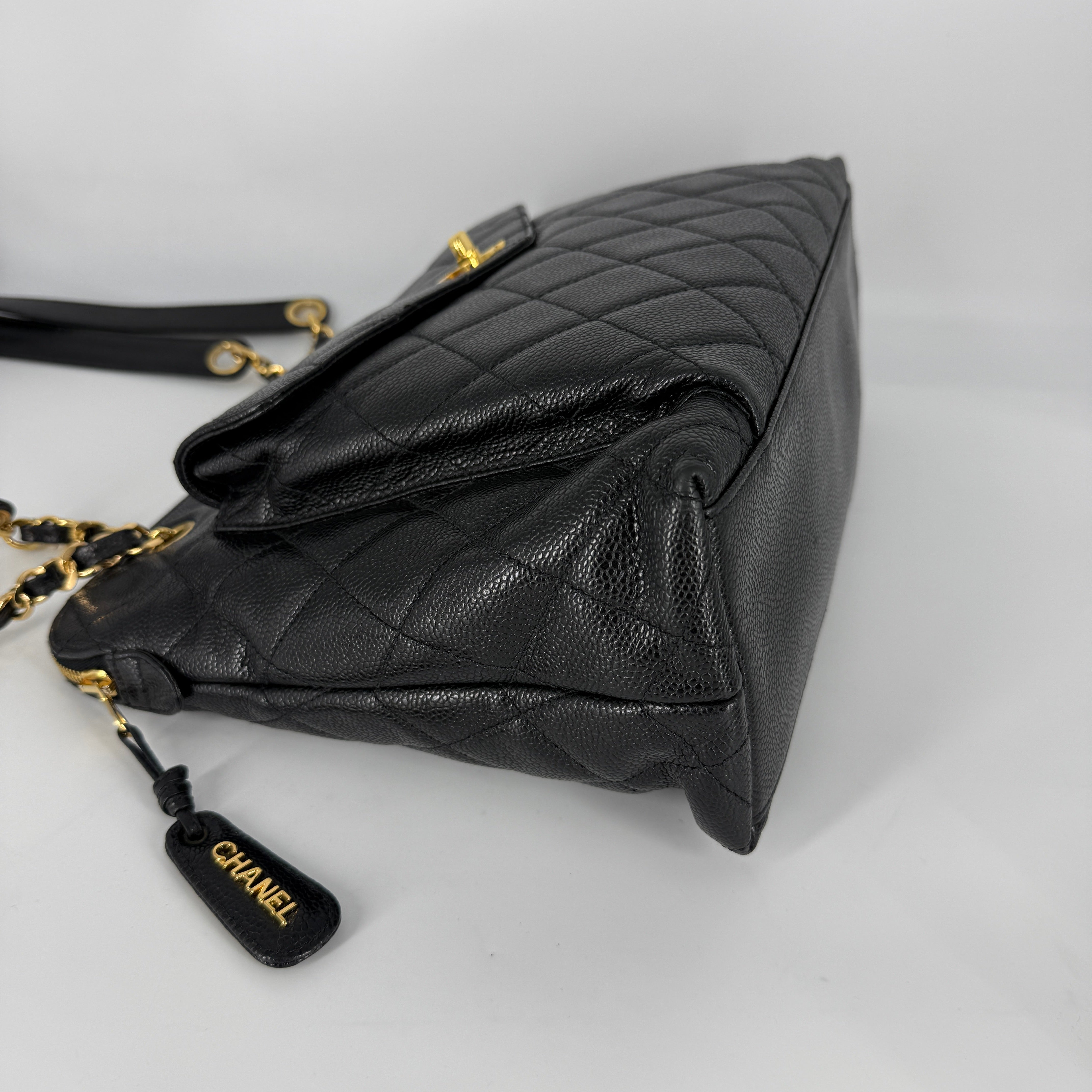 Quilted Caviar Tote Bag – Black
