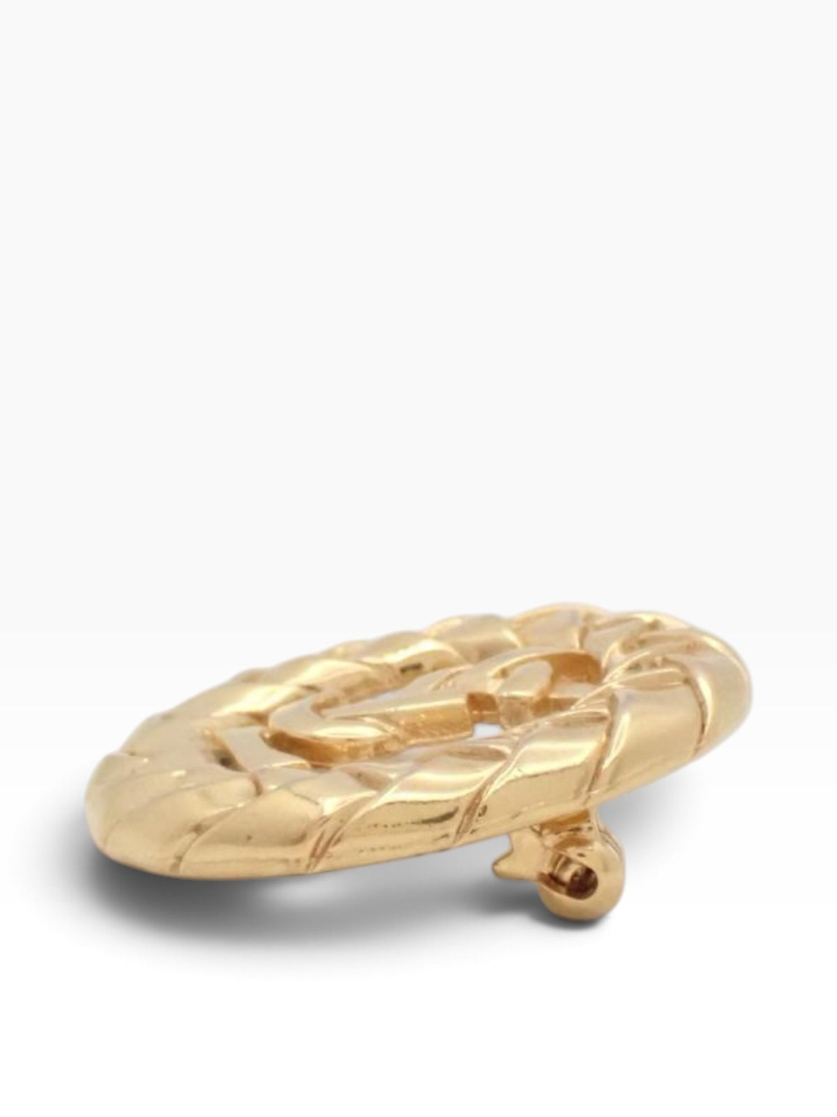 Vintage YSL Logo Brooch — Gold-Tone Metal