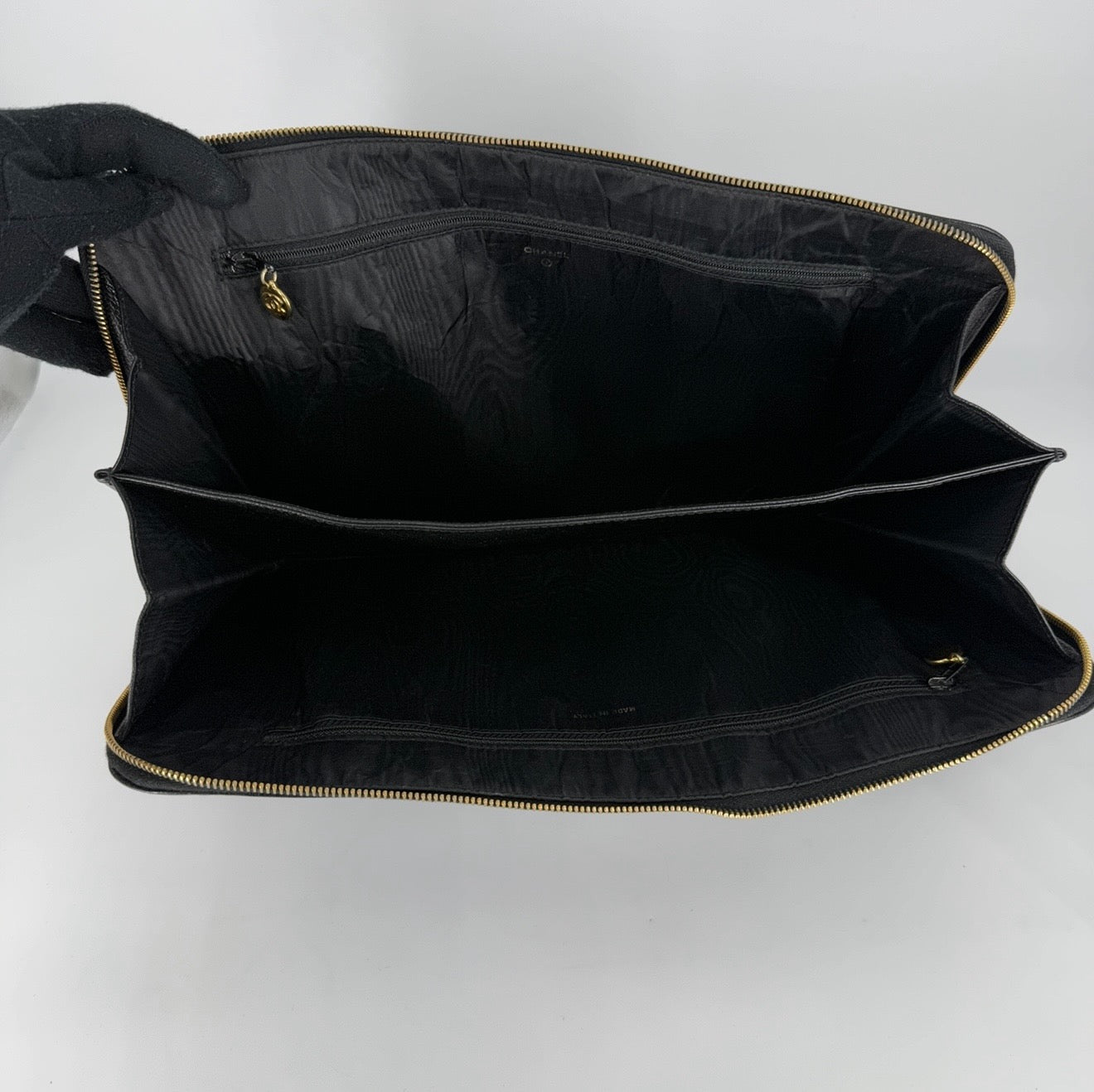 CC Caviar Leather 24 karat Gold Clutch / Laptop Holder – Black