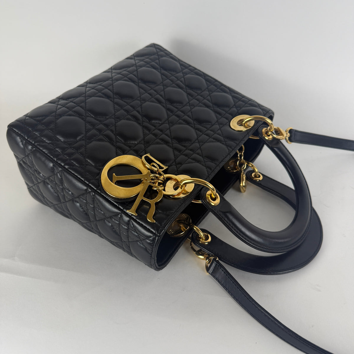 Lady Dior Medium — Black Cannage Leather — Gold-Tone Hardware