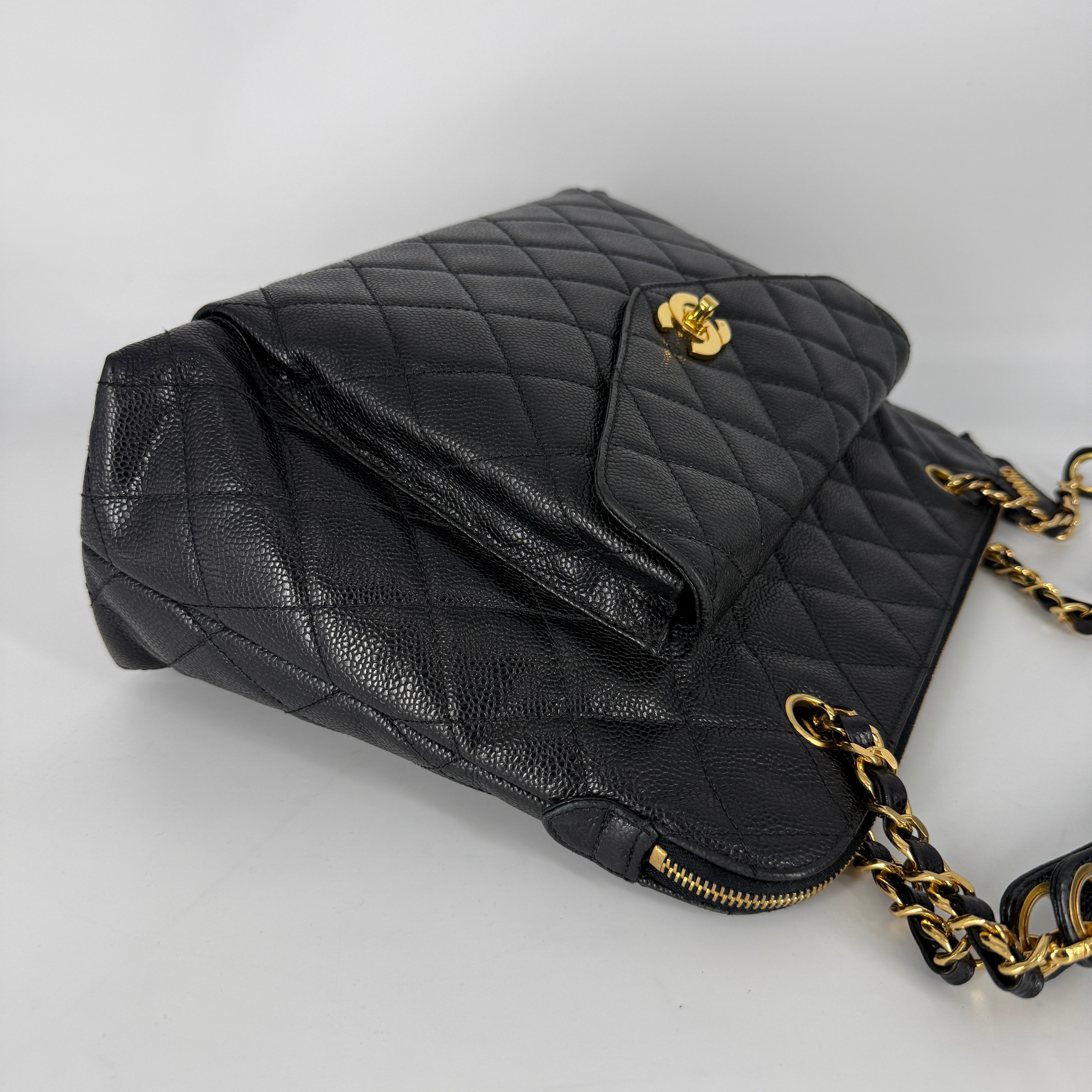 Quilted Caviar Tote Bag – Black