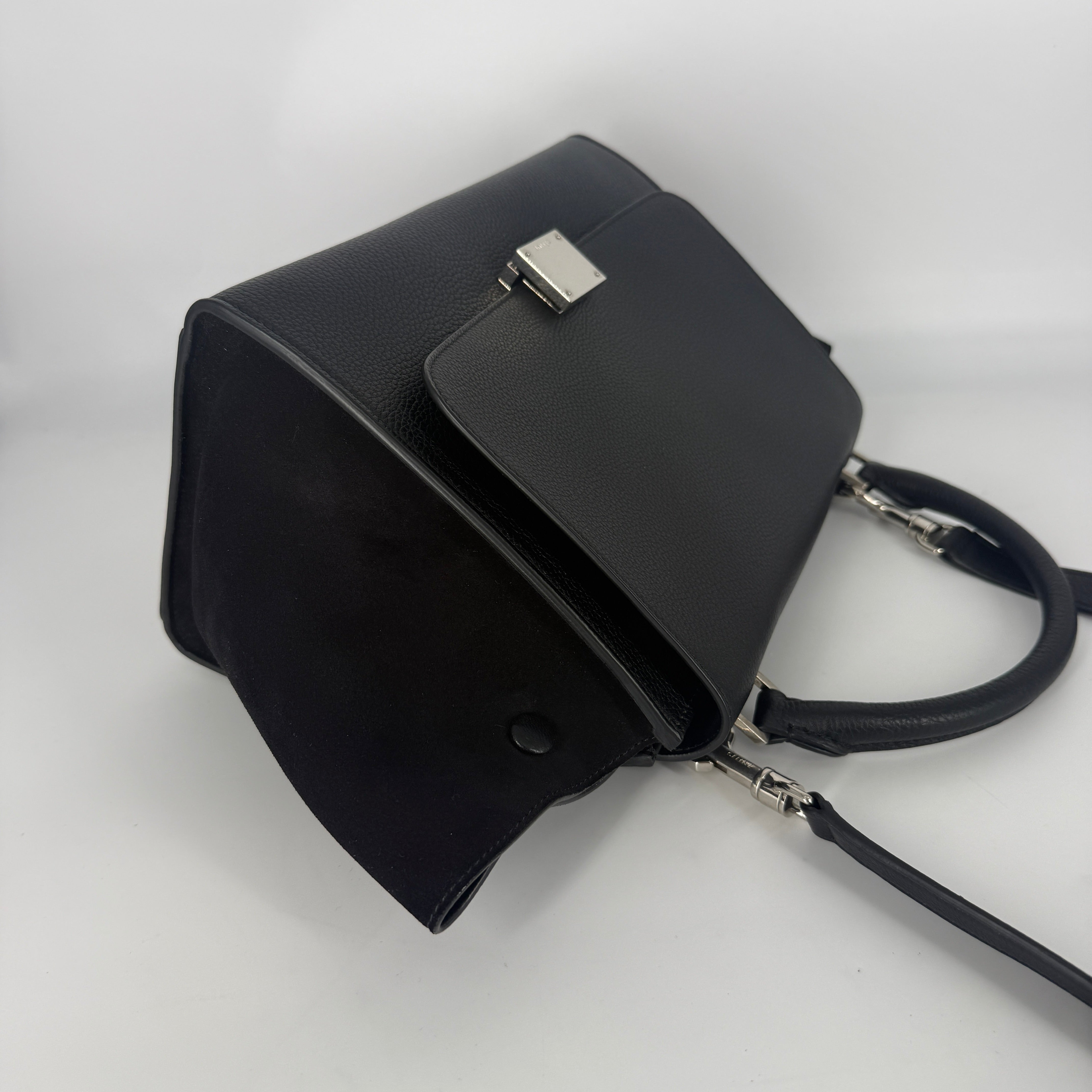 Trapeze Leather & Suede 2 Way Handbag – Black