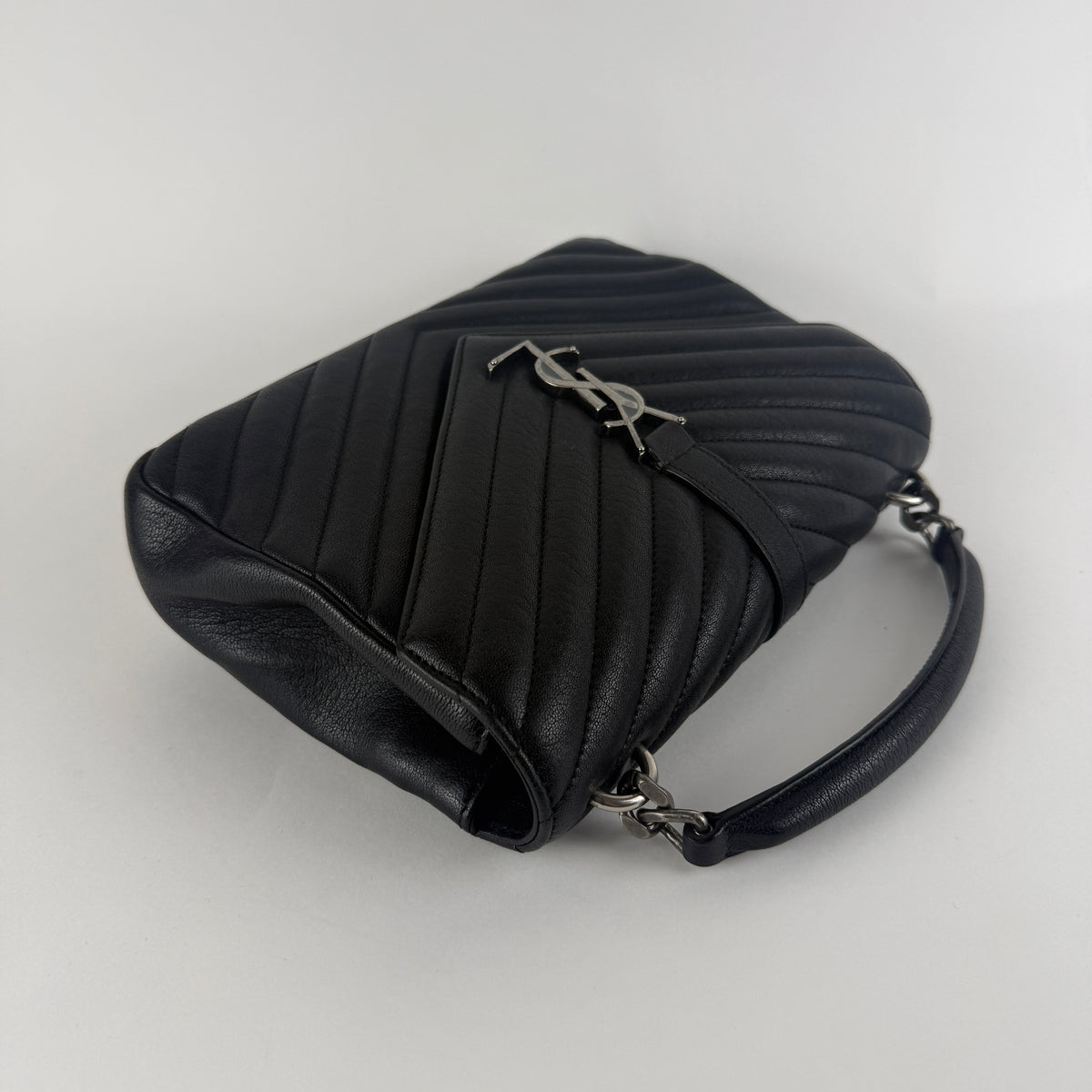 College Small Top Handle — Black Leather & Silver-Tone Hardware