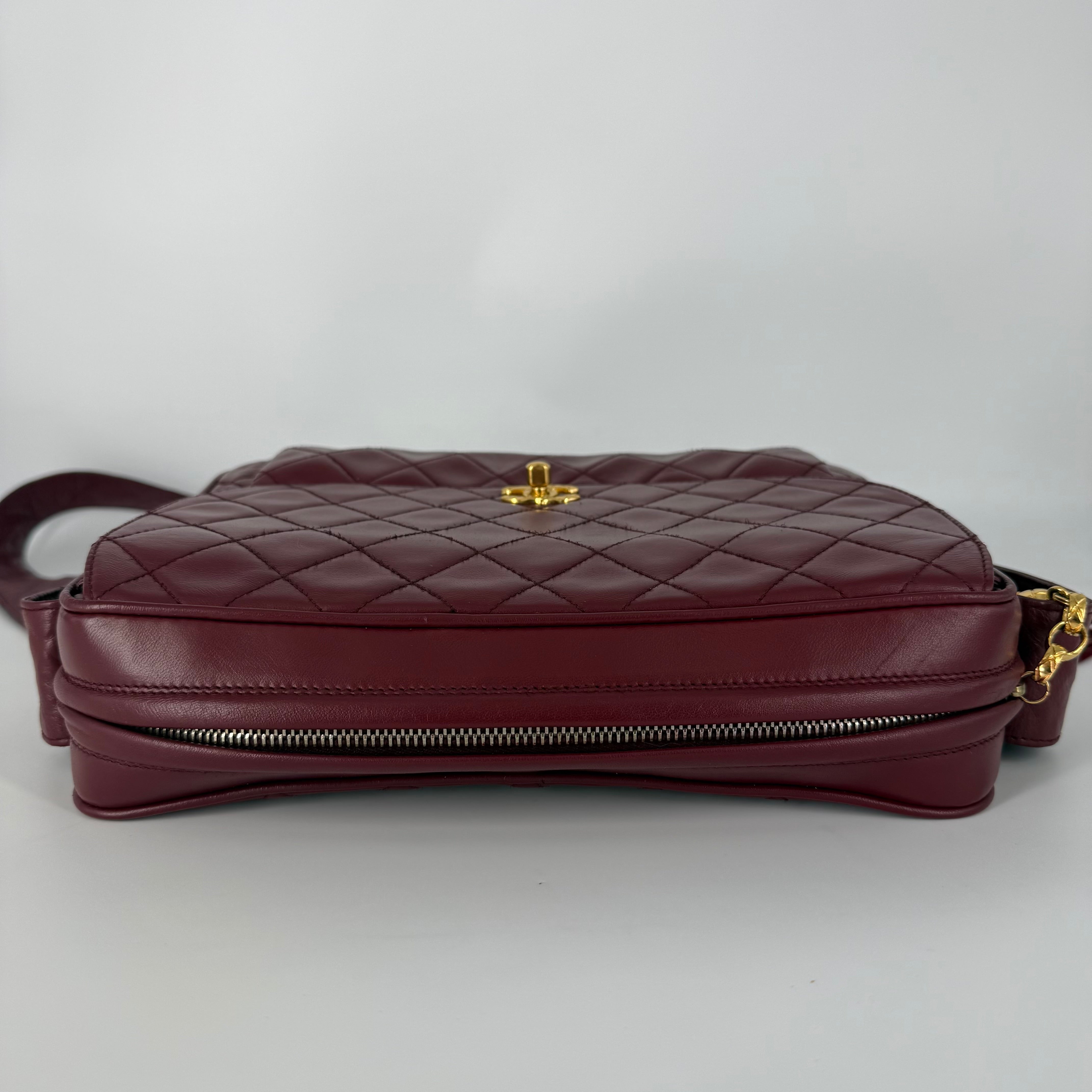 Vintage Camera Bag – Burgundy Lambskin – 24K Gold Hardware