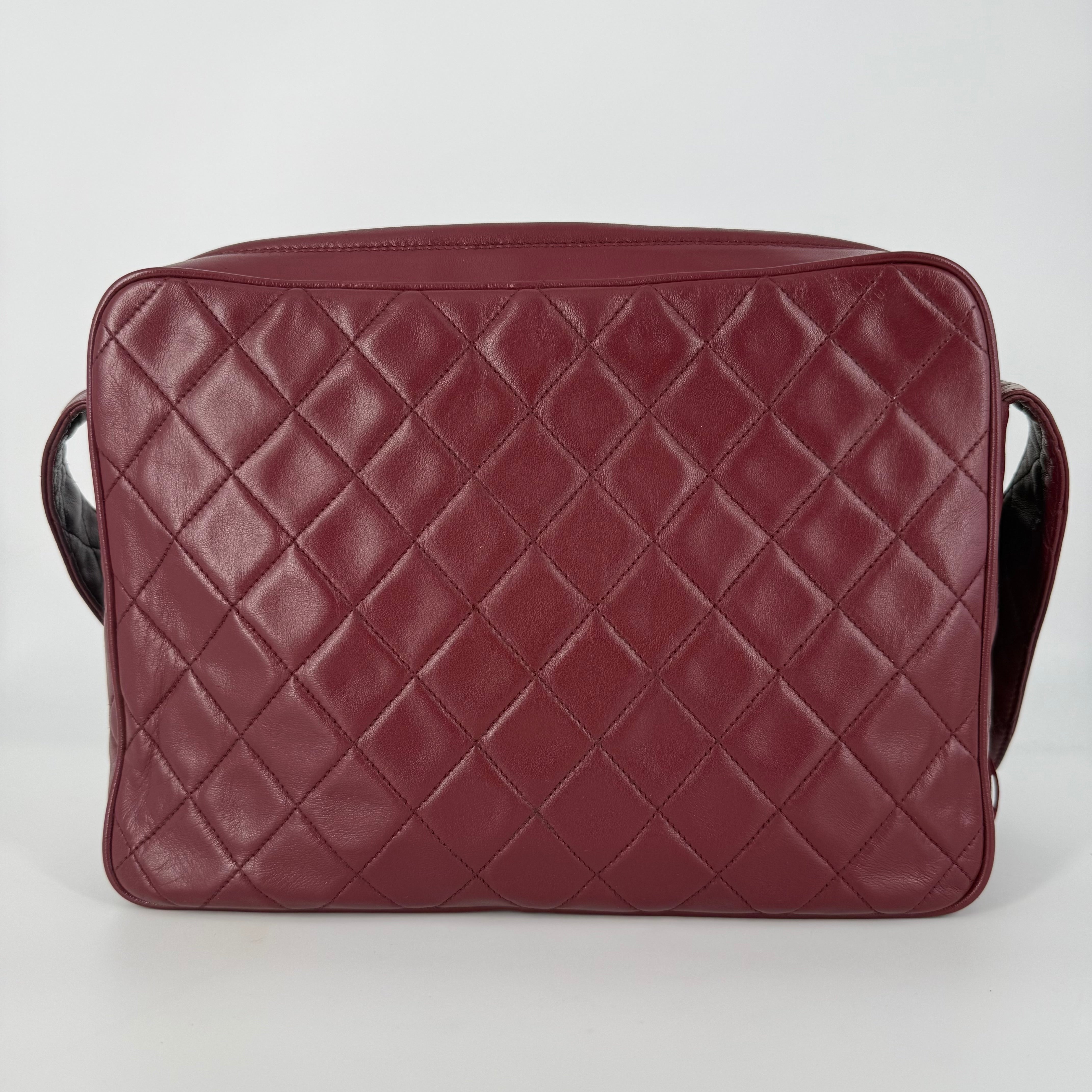 Vintage Camera Bag – Burgundy Lambskin – 24K Gold Hardware