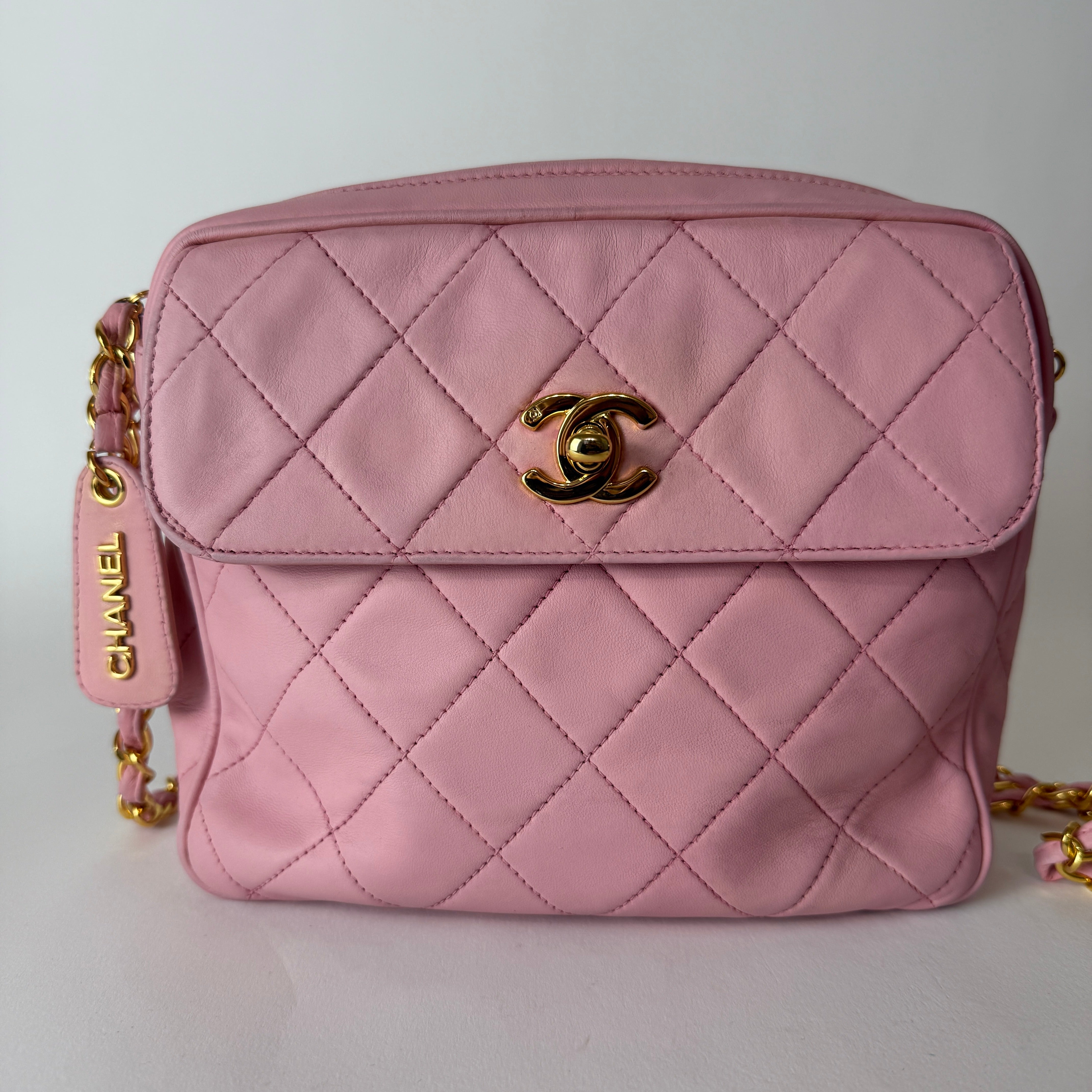 Vintage Quilted Camera Bag — Pink Lambskin