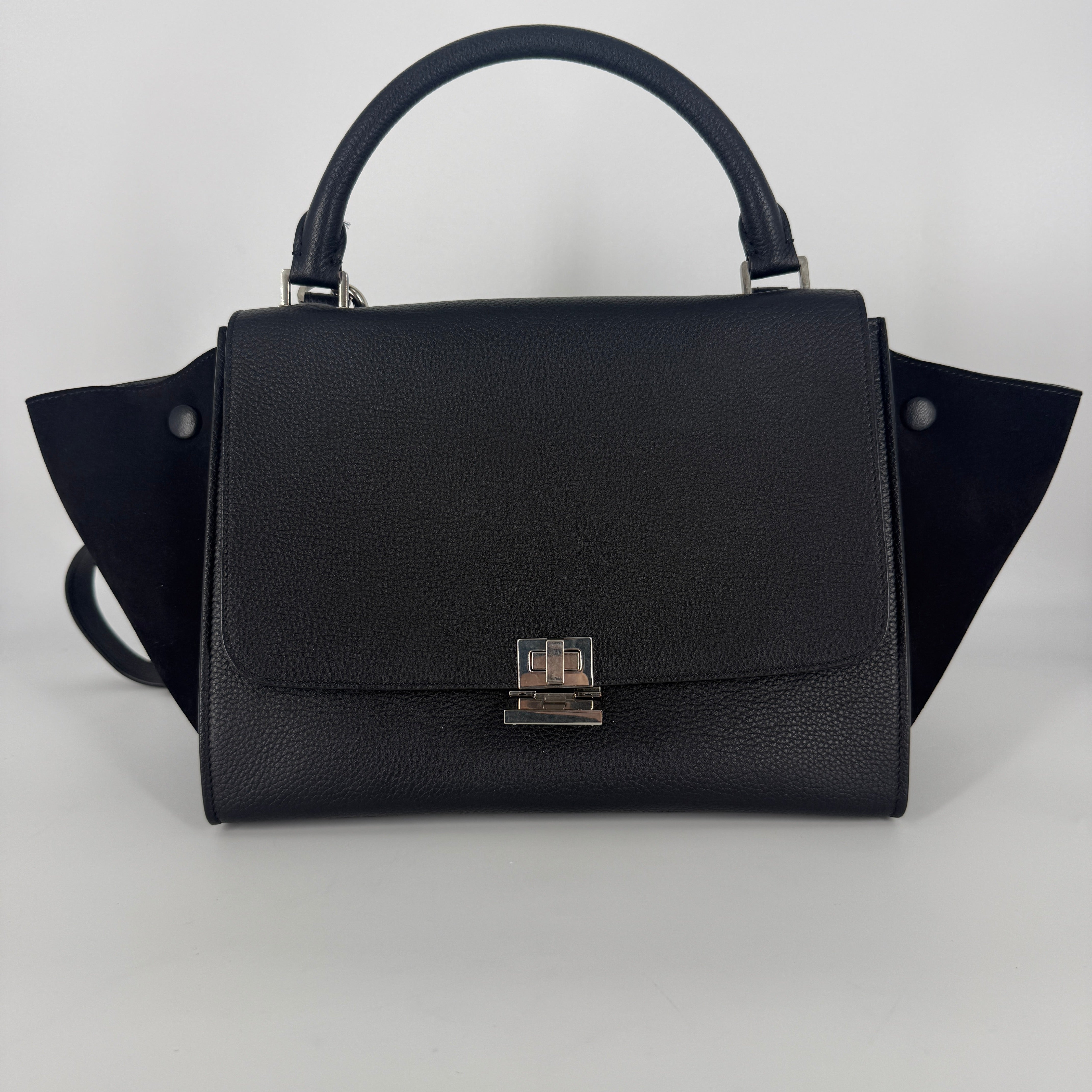 Trapeze Leather & Suede 2 Way Handbag – Black