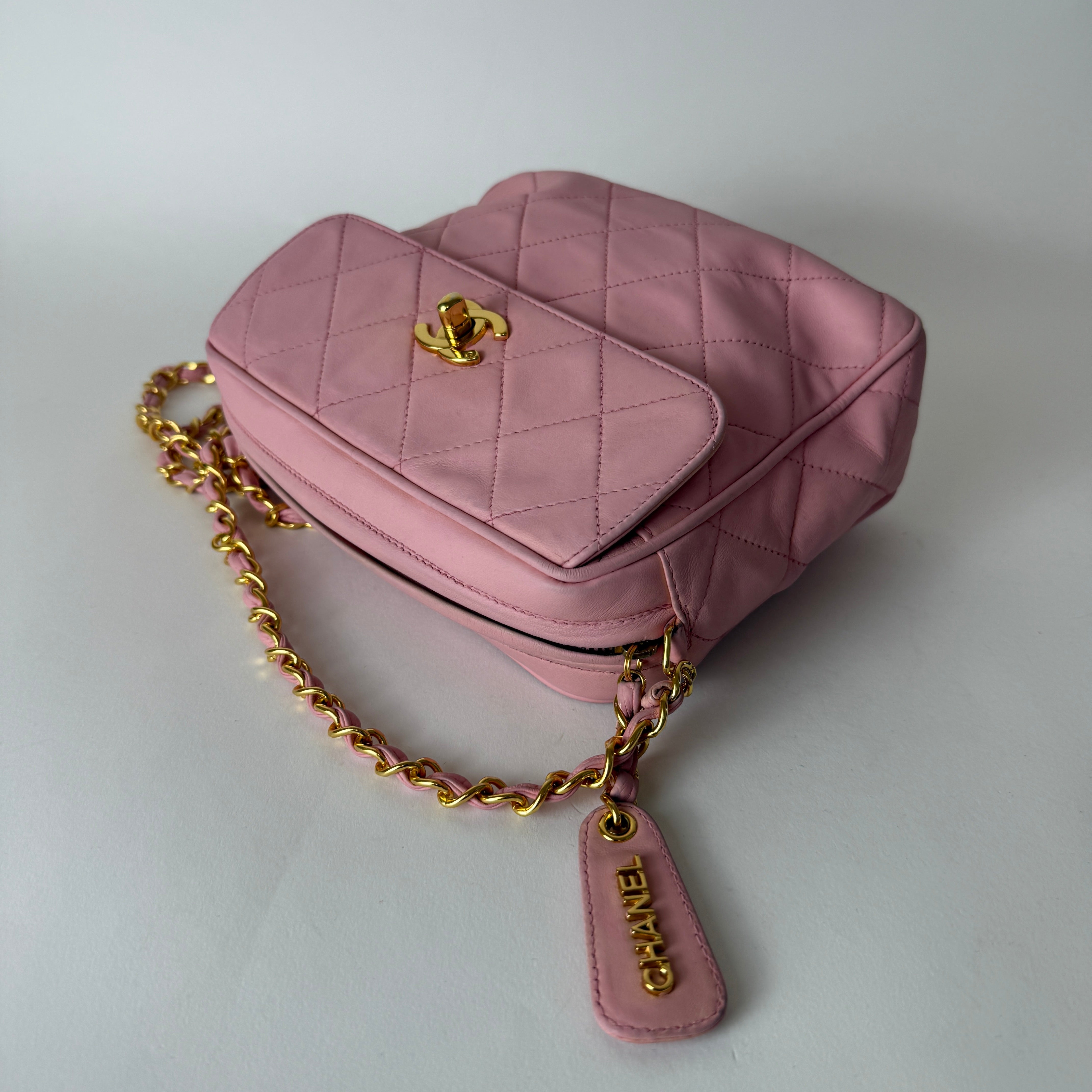 Vintage Quilted Camera Bag — Pink Lambskin