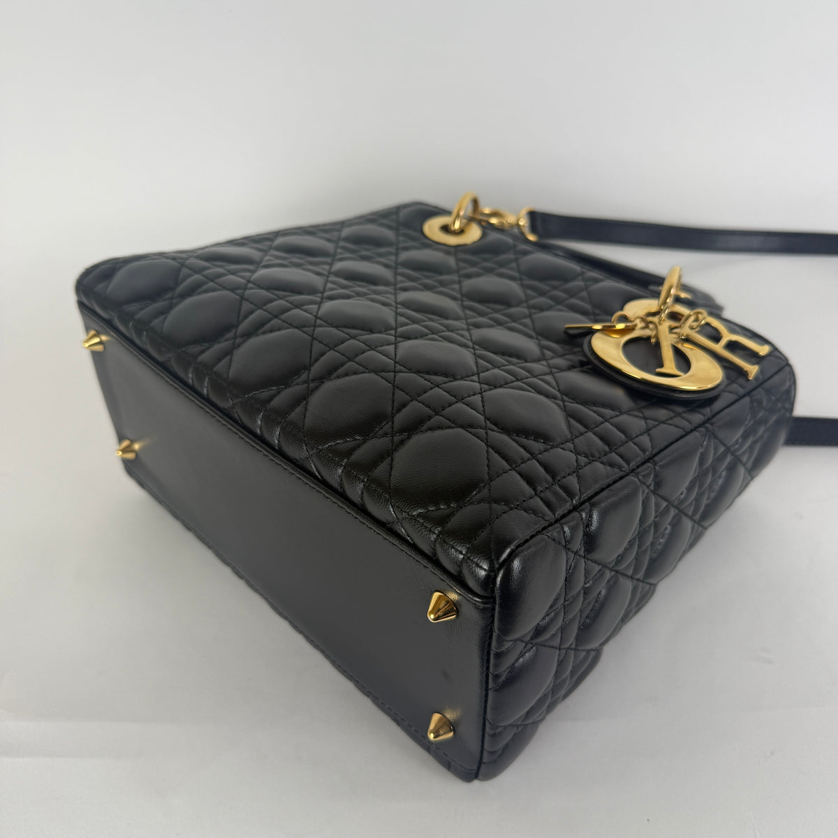 Lady Dior Medium — Black Cannage Leather — Gold-Tone Hardware