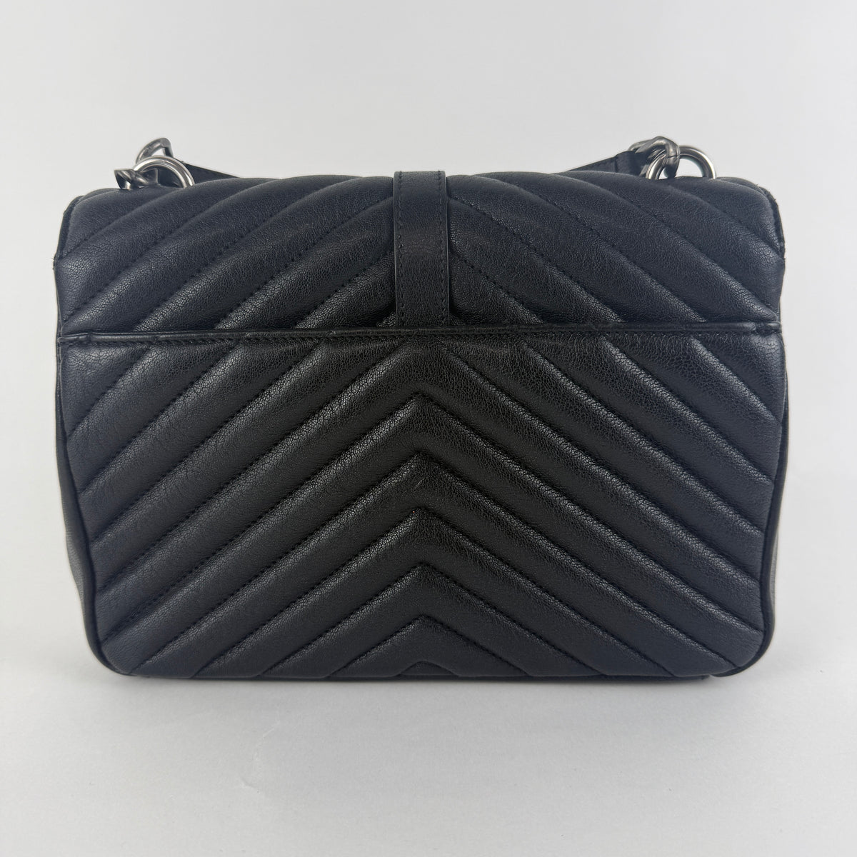 College Small Top Handle — Black Leather & Silver-Tone Hardware
