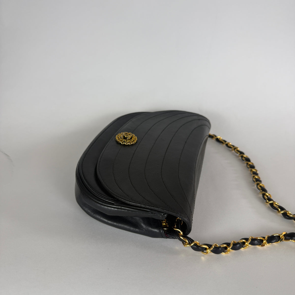 Vintage Half Moon Hobo — Black Leather — 24K Gold-Plated Hardware