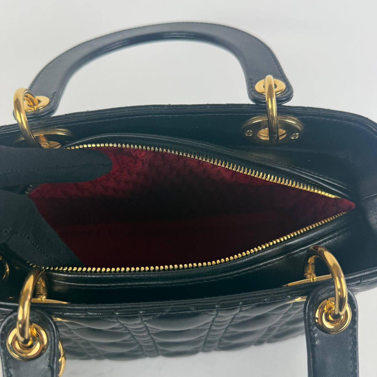 Lady Dior Medium — Black Cannage Leather — Gold-Tone Hardware