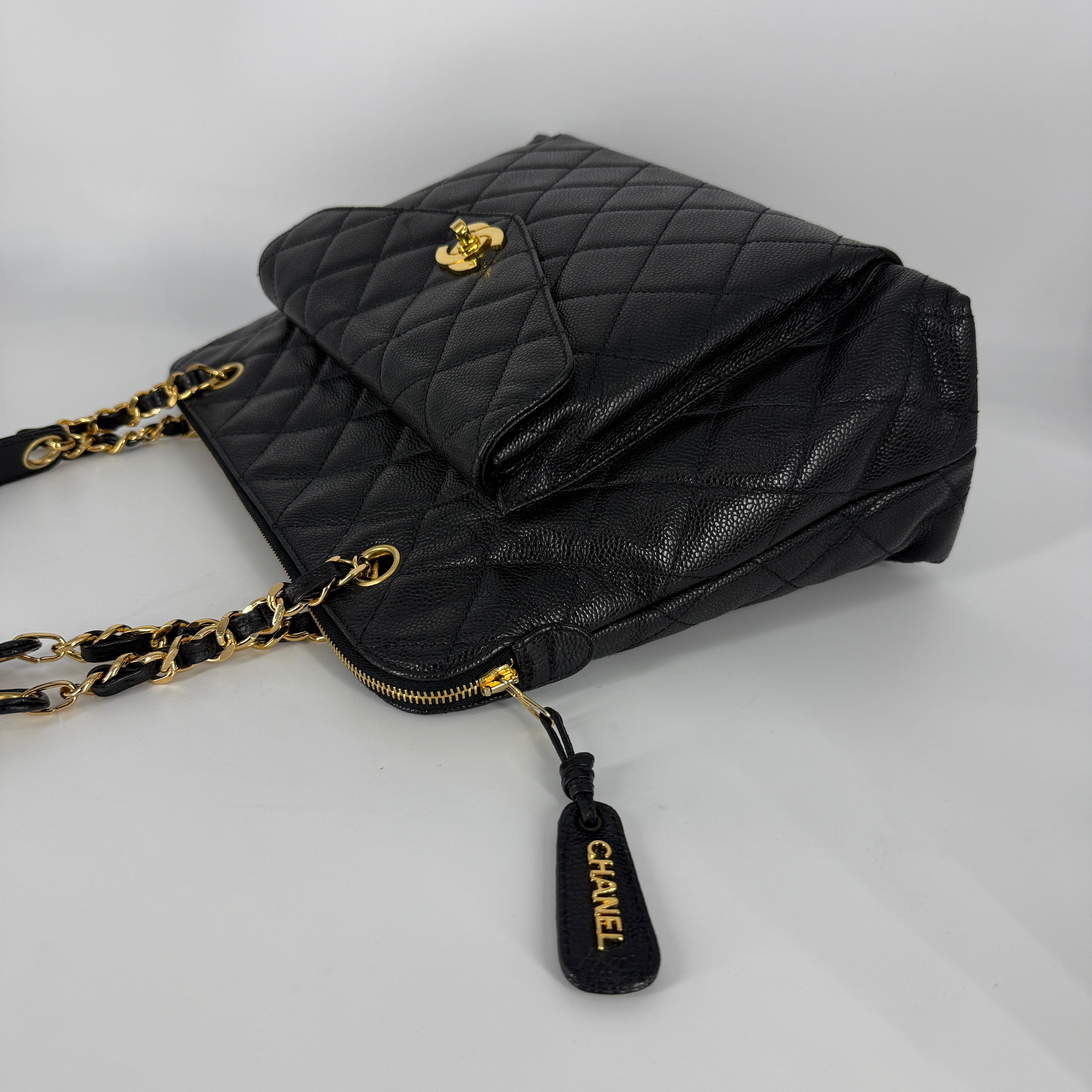 Quilted Caviar Tote Bag – Black
