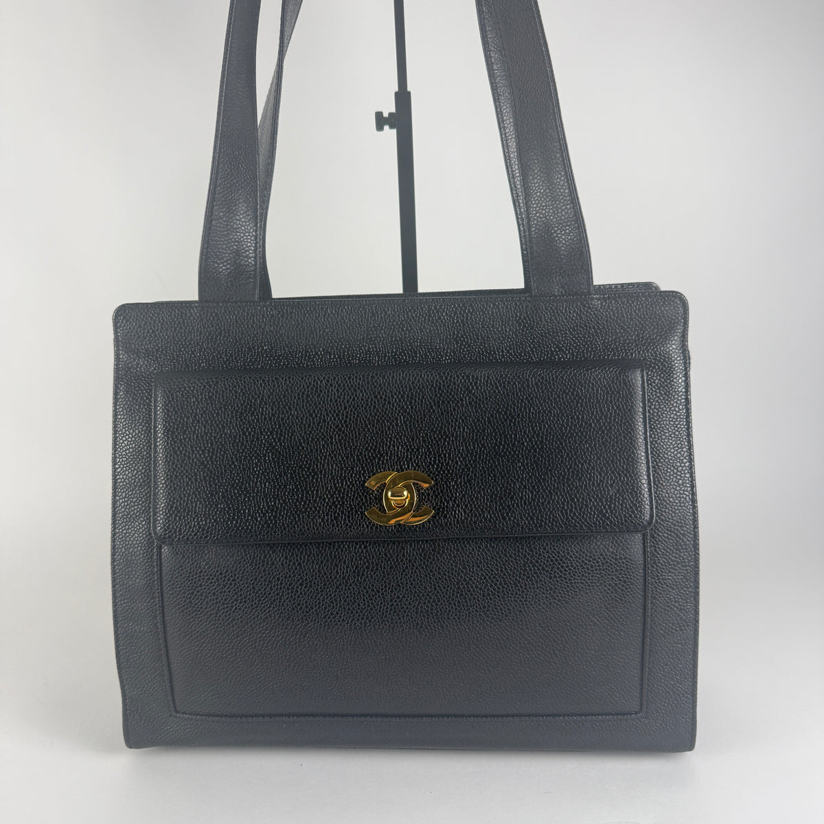 Vintage Tote — Black Caviar Leather — 24K Gold Hardware