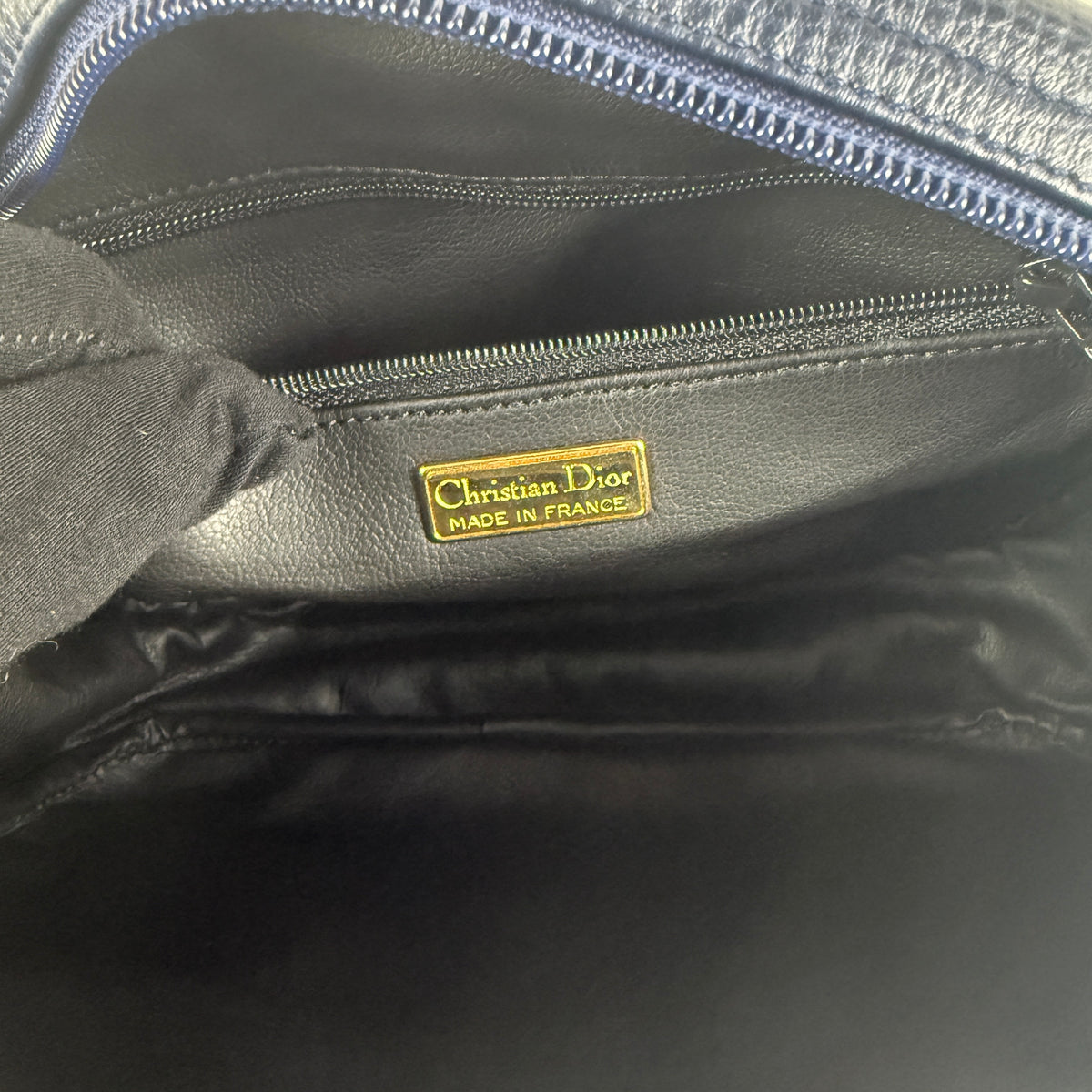 Vintage Crossbody Bag — Navy Blue Leather — Gold-Tone Hardware