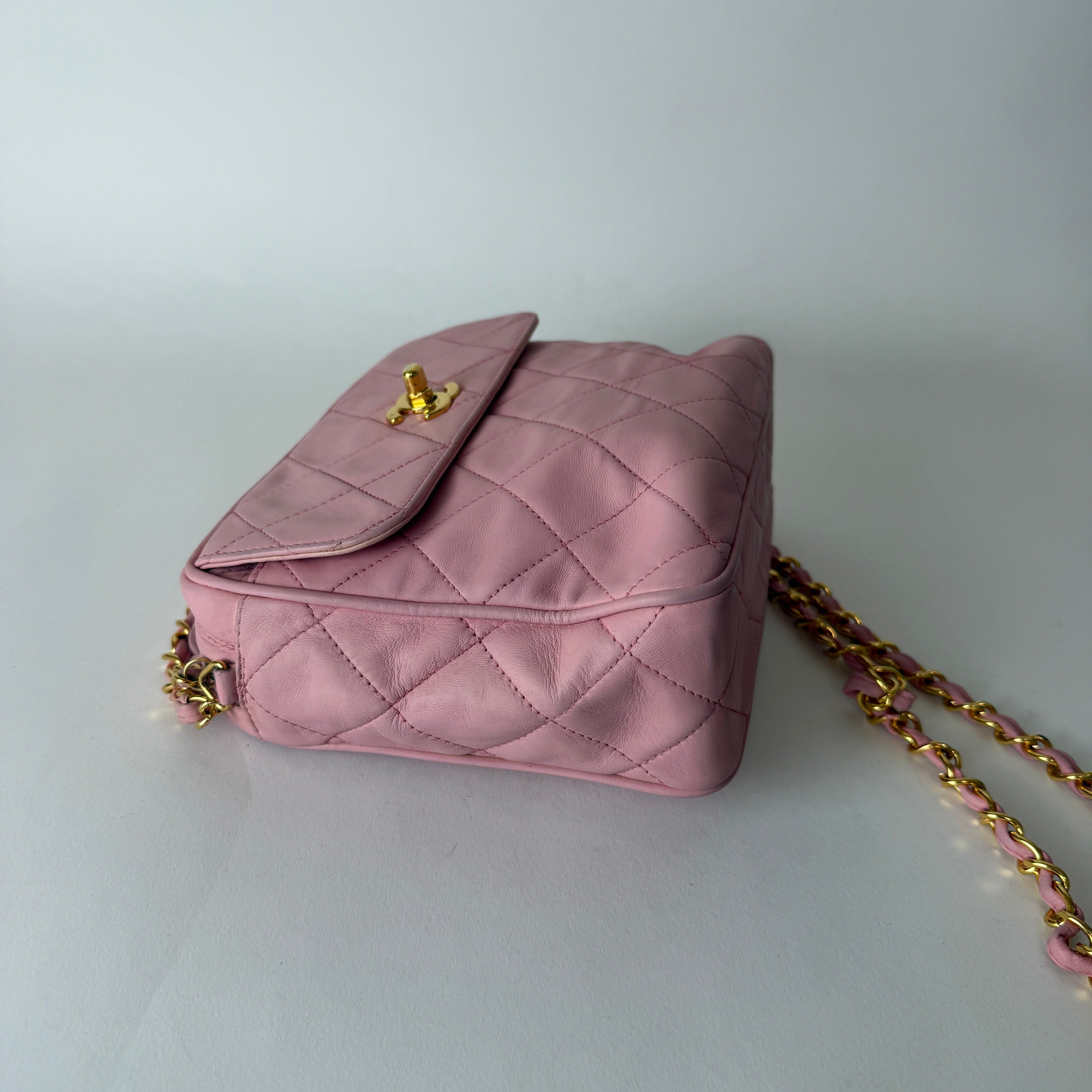 Vintage Quilted Camera Bag — Pink Lambskin