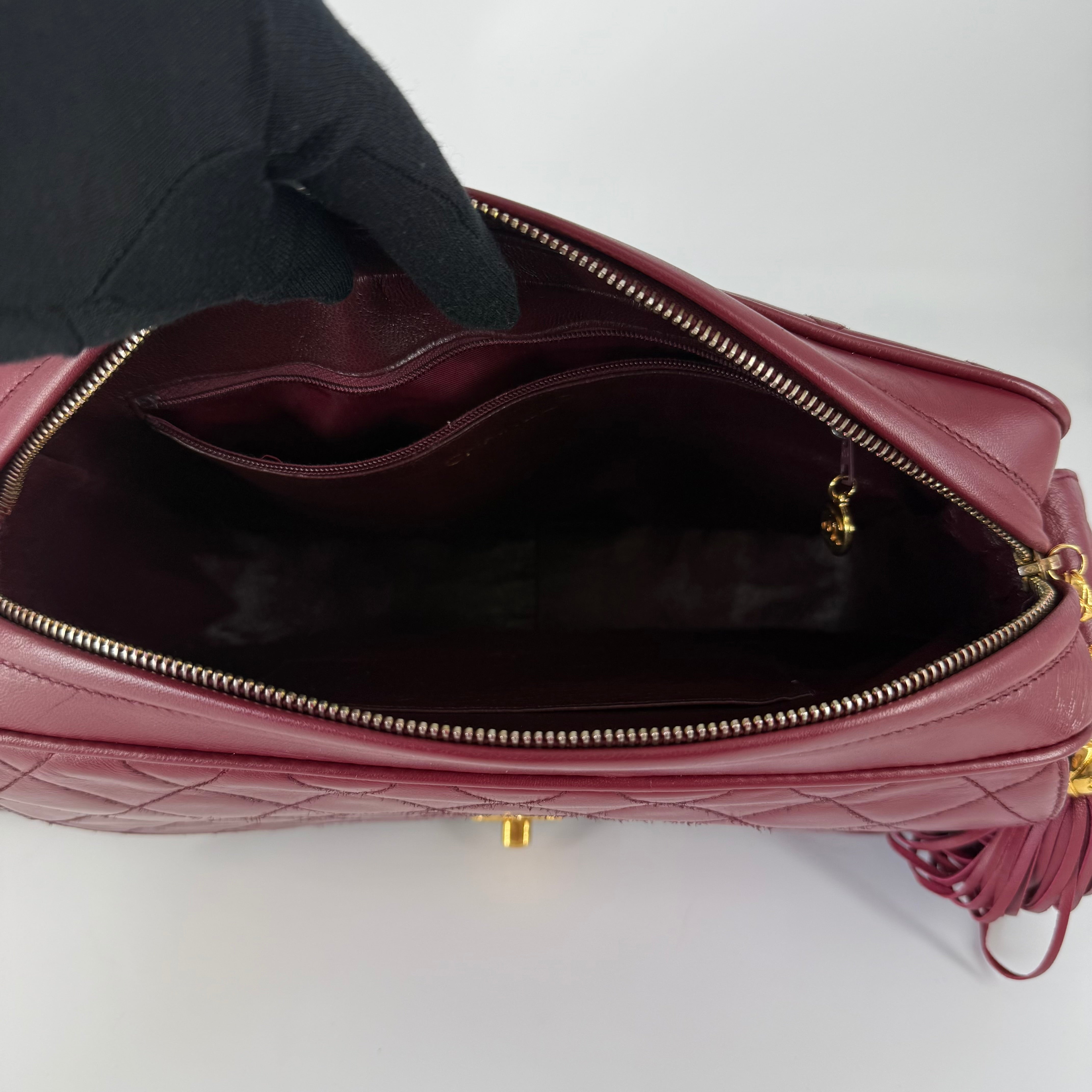 Vintage Camera Bag – Burgundy Lambskin – 24K Gold Hardware