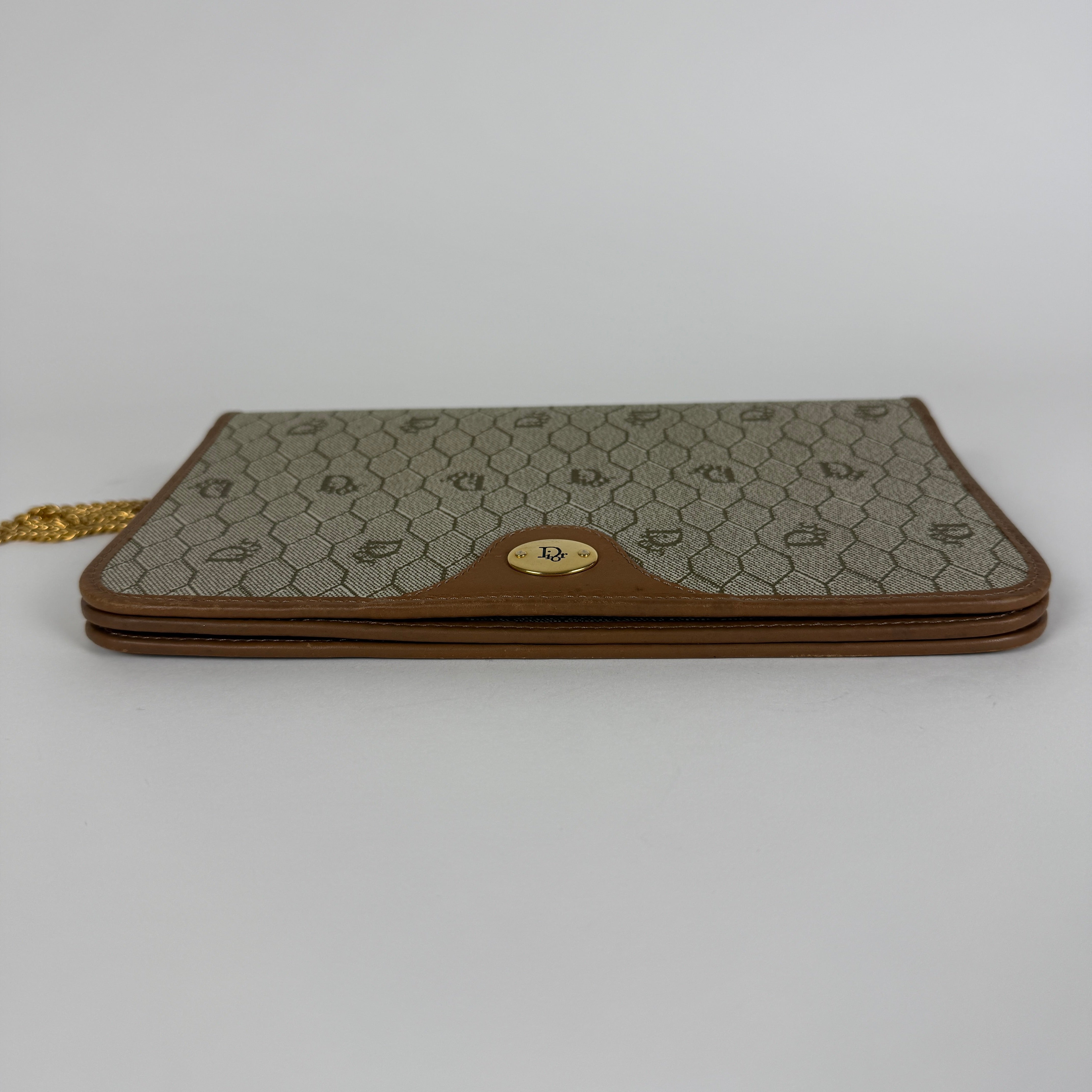 Vintage Brown leather trim Chain Clutch