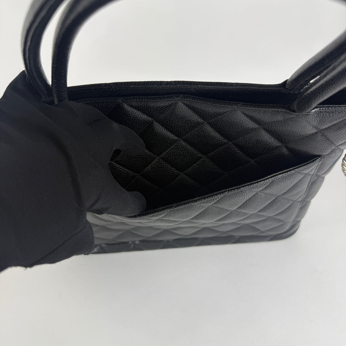 Vintage Medallion Tote — Black Caviar Leather — Silver-Tone Hardware
