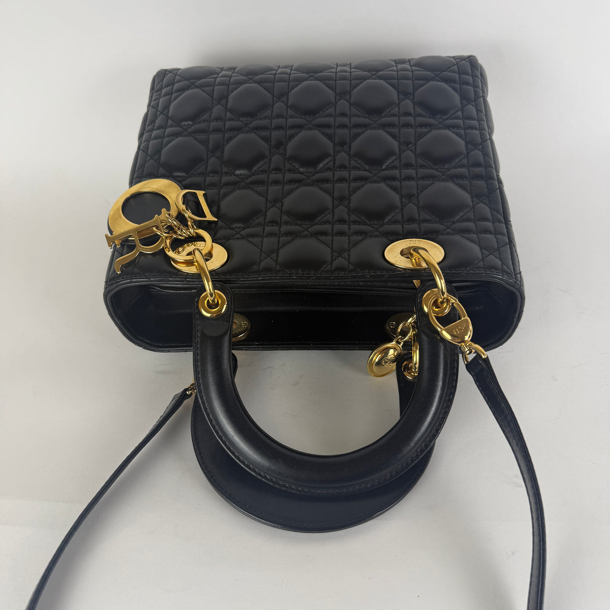 Lady Dior Medium — Black Cannage Leather — Gold-Tone Hardware