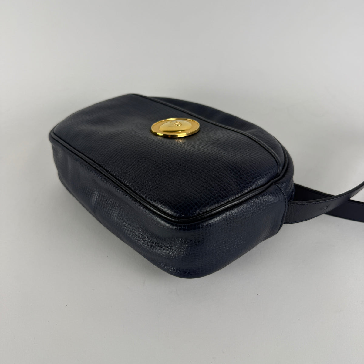 Vintage Crossbody Bag — Navy Blue Leather — Gold-Tone Hardware