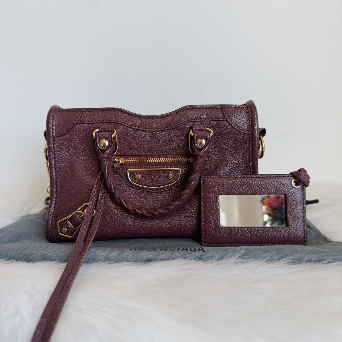 Mini City Bag — Burgundy Leather — Gold Hardware