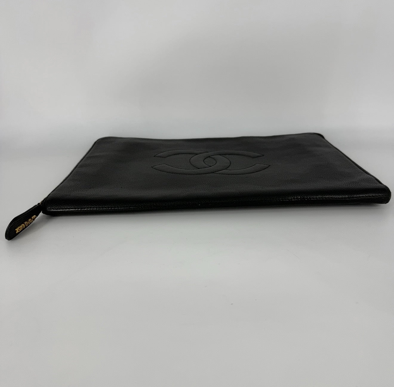 CC Caviar Leather 24 karat Gold Clutch / Laptop Holder – Black