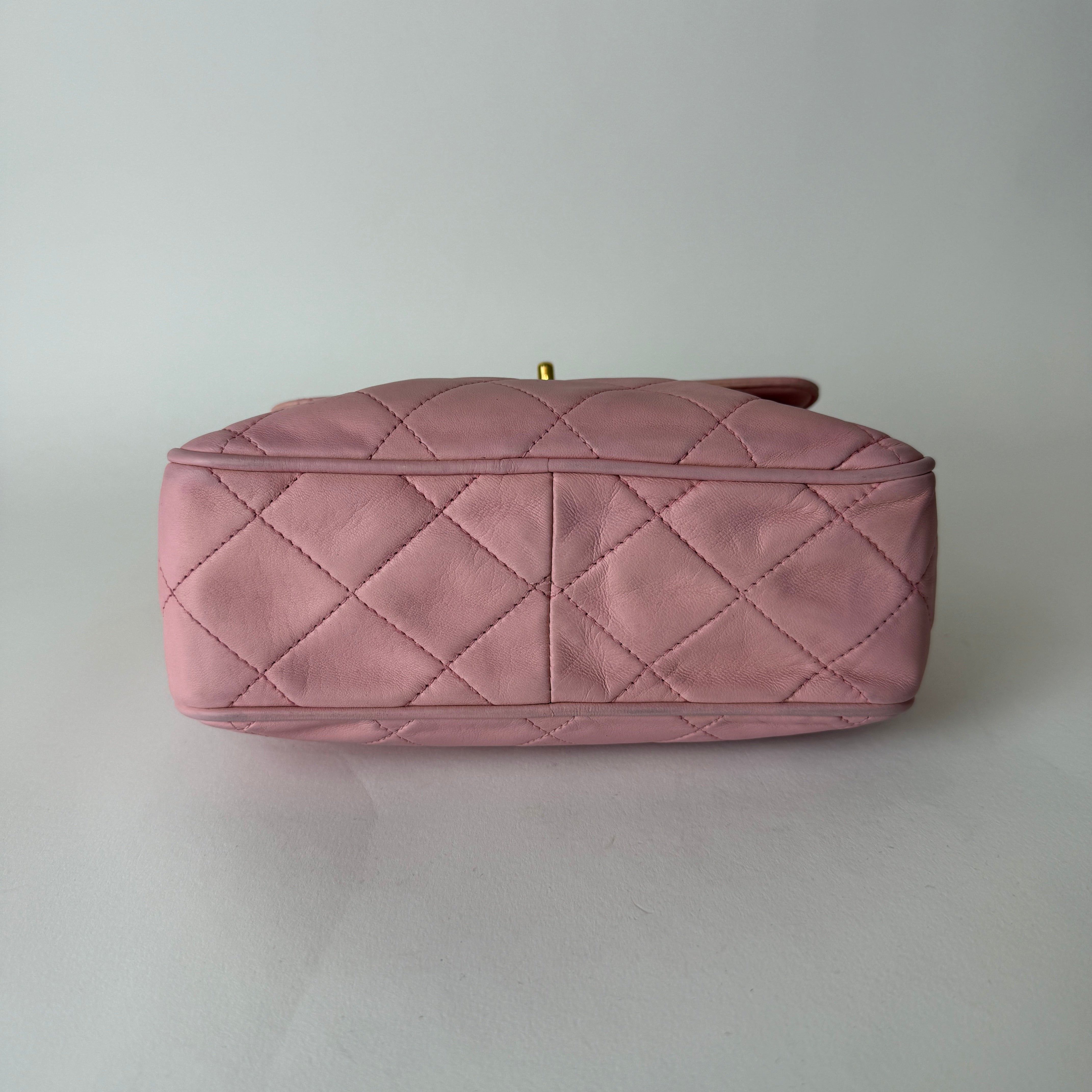 Vintage Quilted Camera Bag — Pink Lambskin