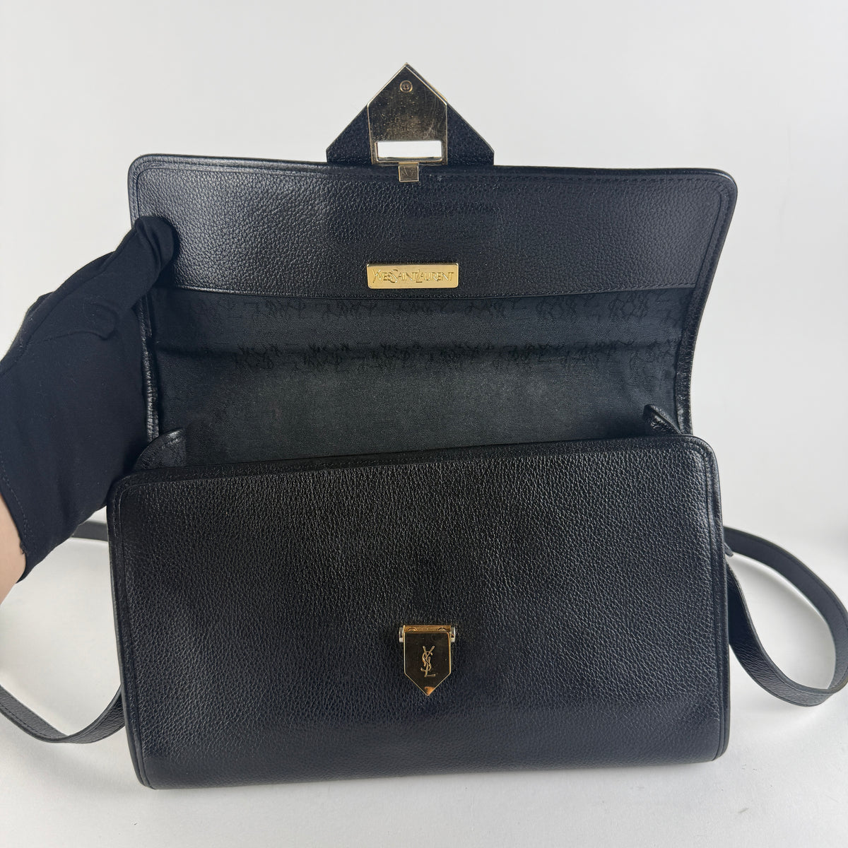 Vintage Crossbody Bag — Black Grained Leather