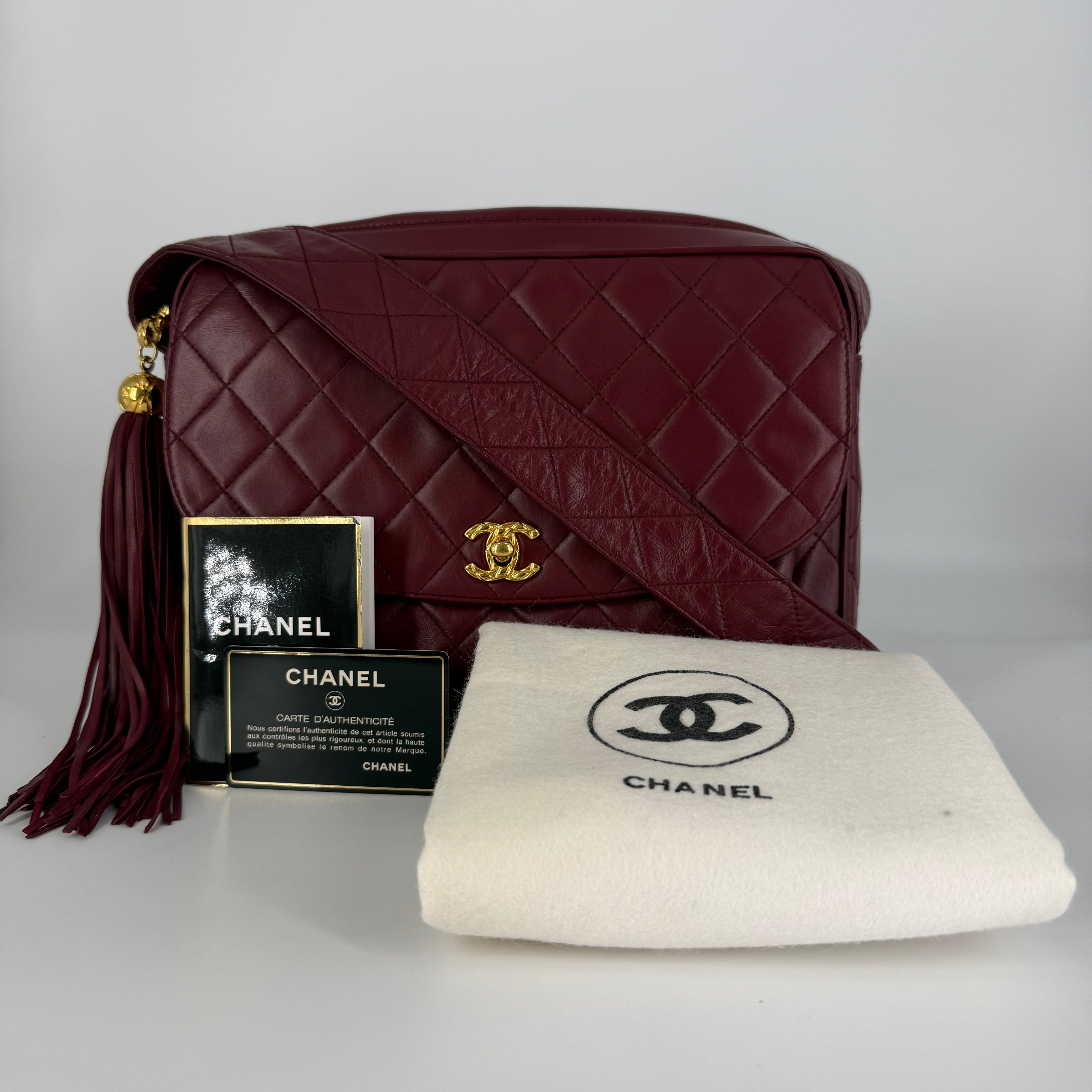 Vintage Camera Bag – Burgundy Lambskin – 24K Gold Hardware