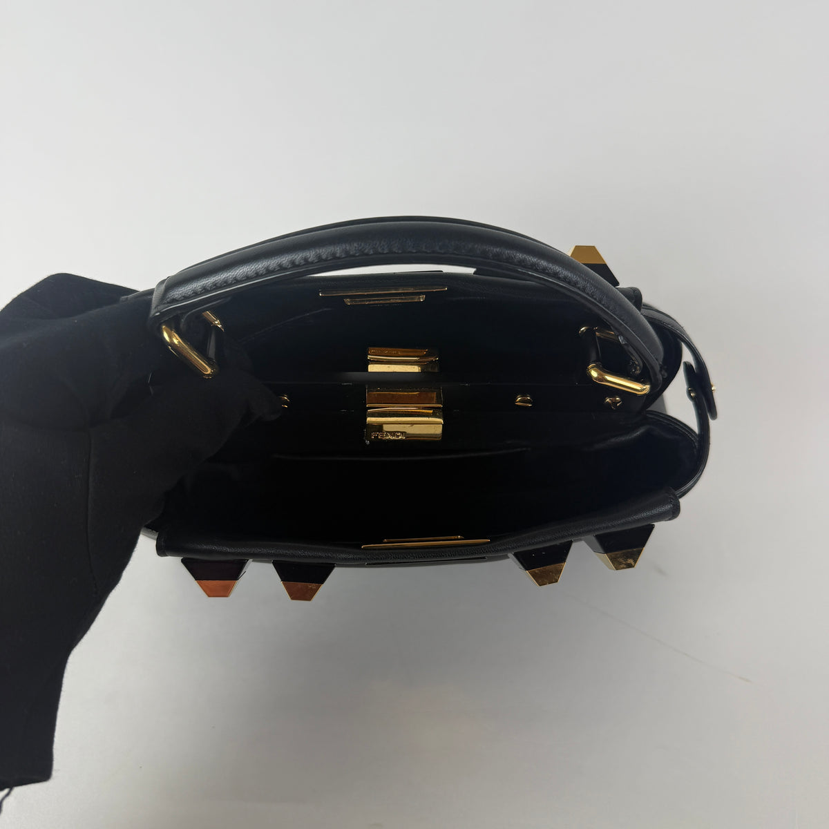 Peekaboo Mini — Black Leather — Gold-Tone Studded Strap