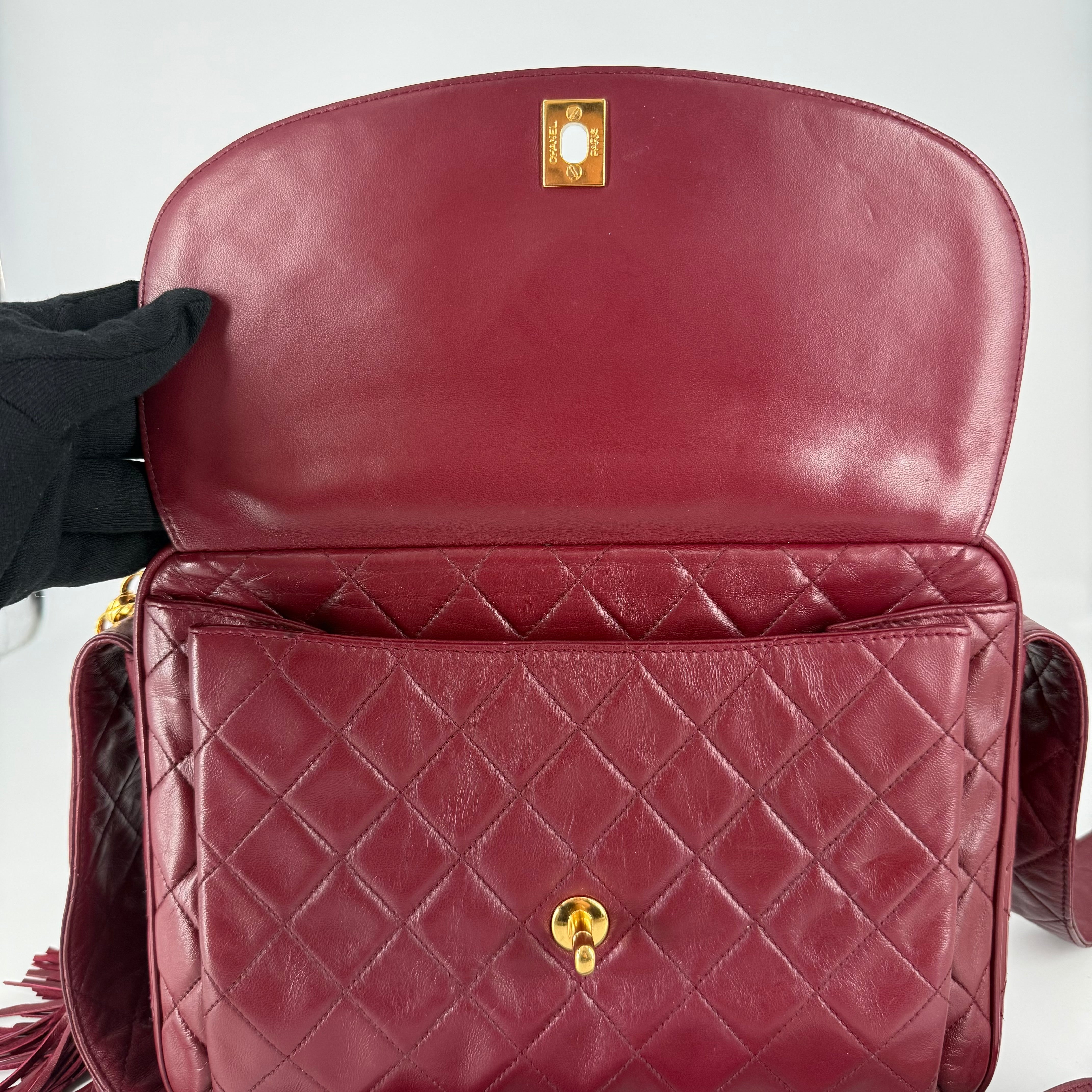 Vintage Camera Bag – Burgundy Lambskin – 24K Gold Hardware