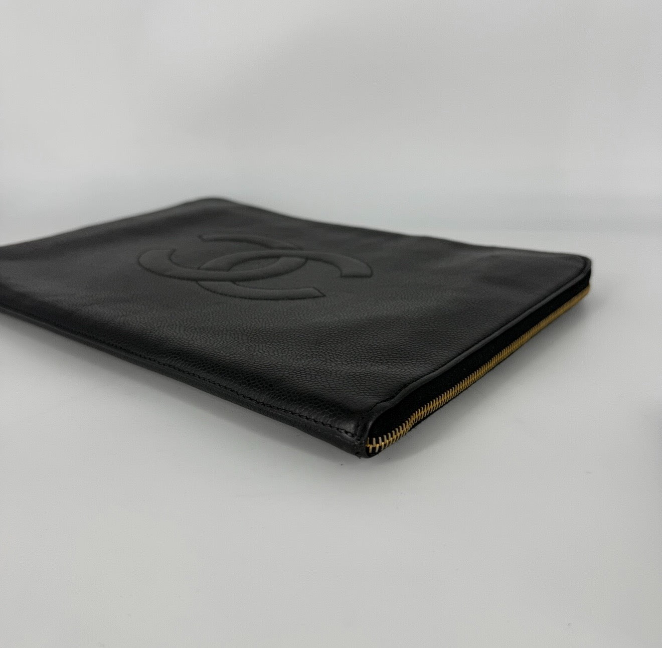 CC Caviar Leather 24 karat Gold Clutch / Laptop Holder – Black