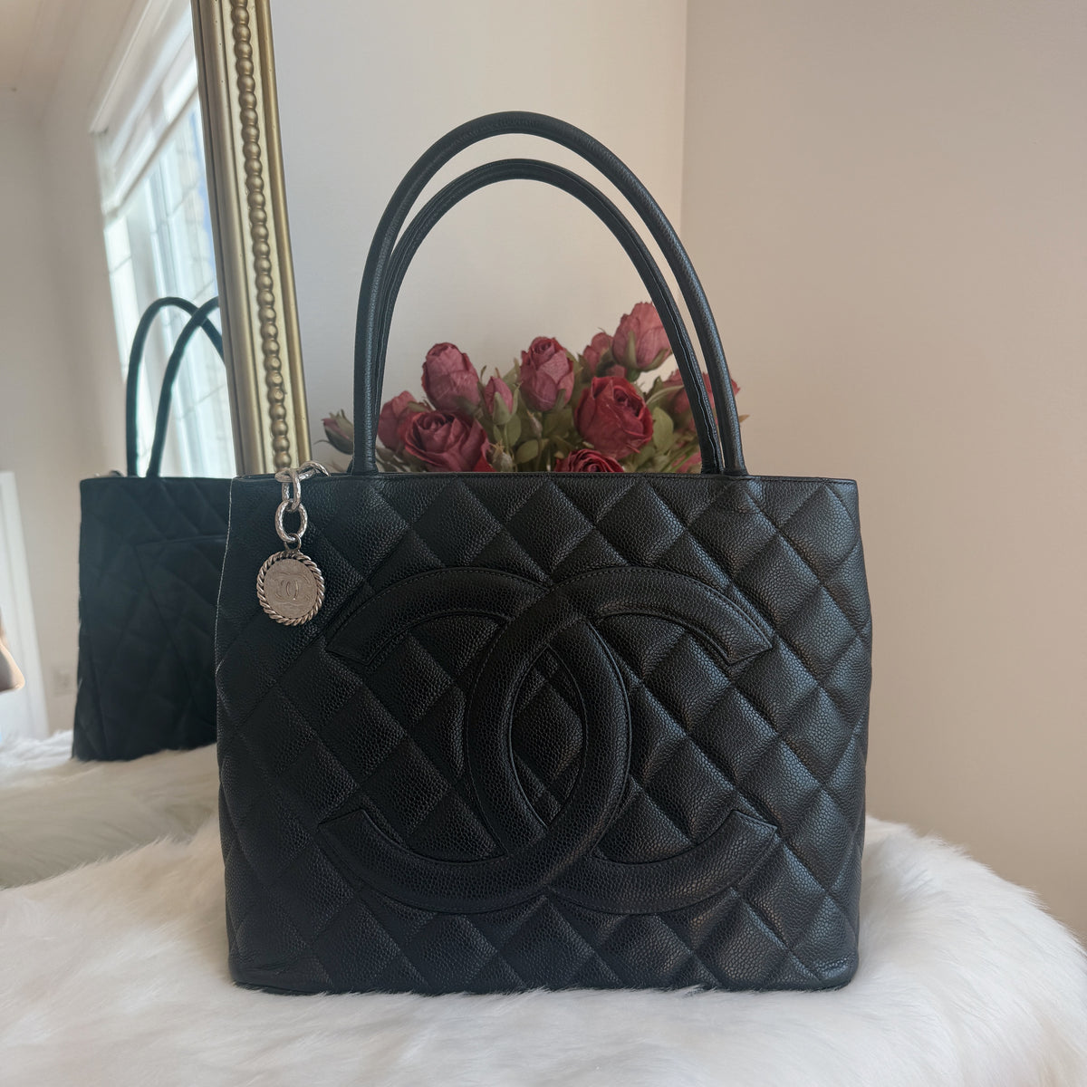 Vintage Medallion Tote — Black Caviar Leather — Silver-Tone Hardware