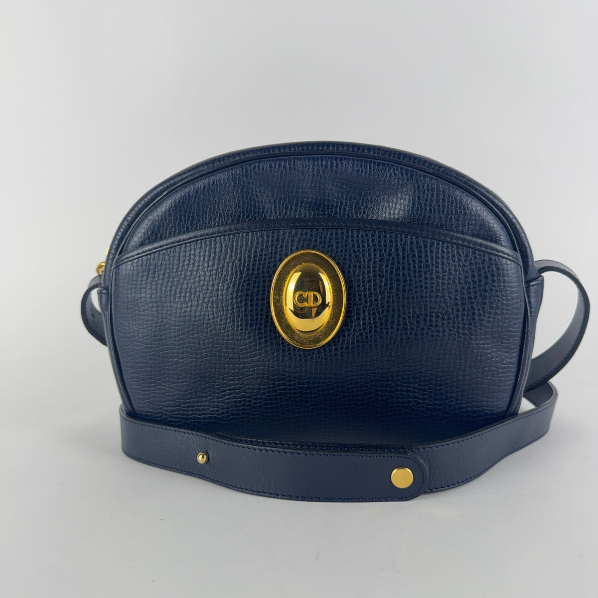 Vintage Crossbody Bag — Navy Blue Leather — Gold-Tone Hardware