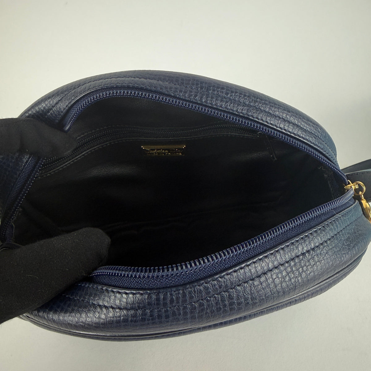 Vintage Crossbody Bag — Navy Blue Leather — Gold-Tone Hardware