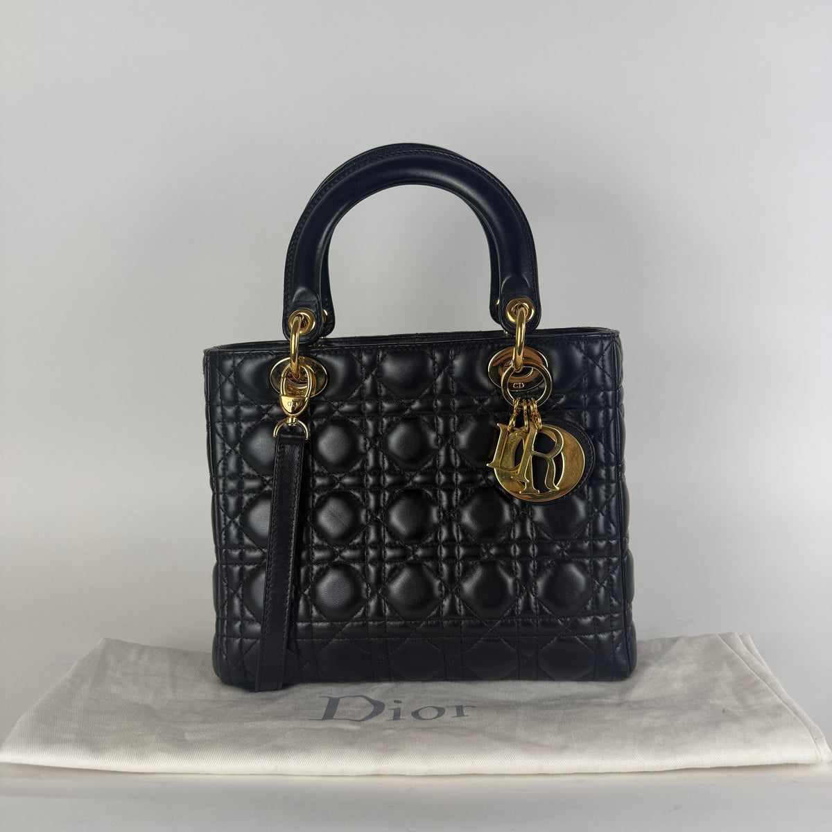 Lady Dior Medium — Black Cannage Leather — Gold-Tone Hardware