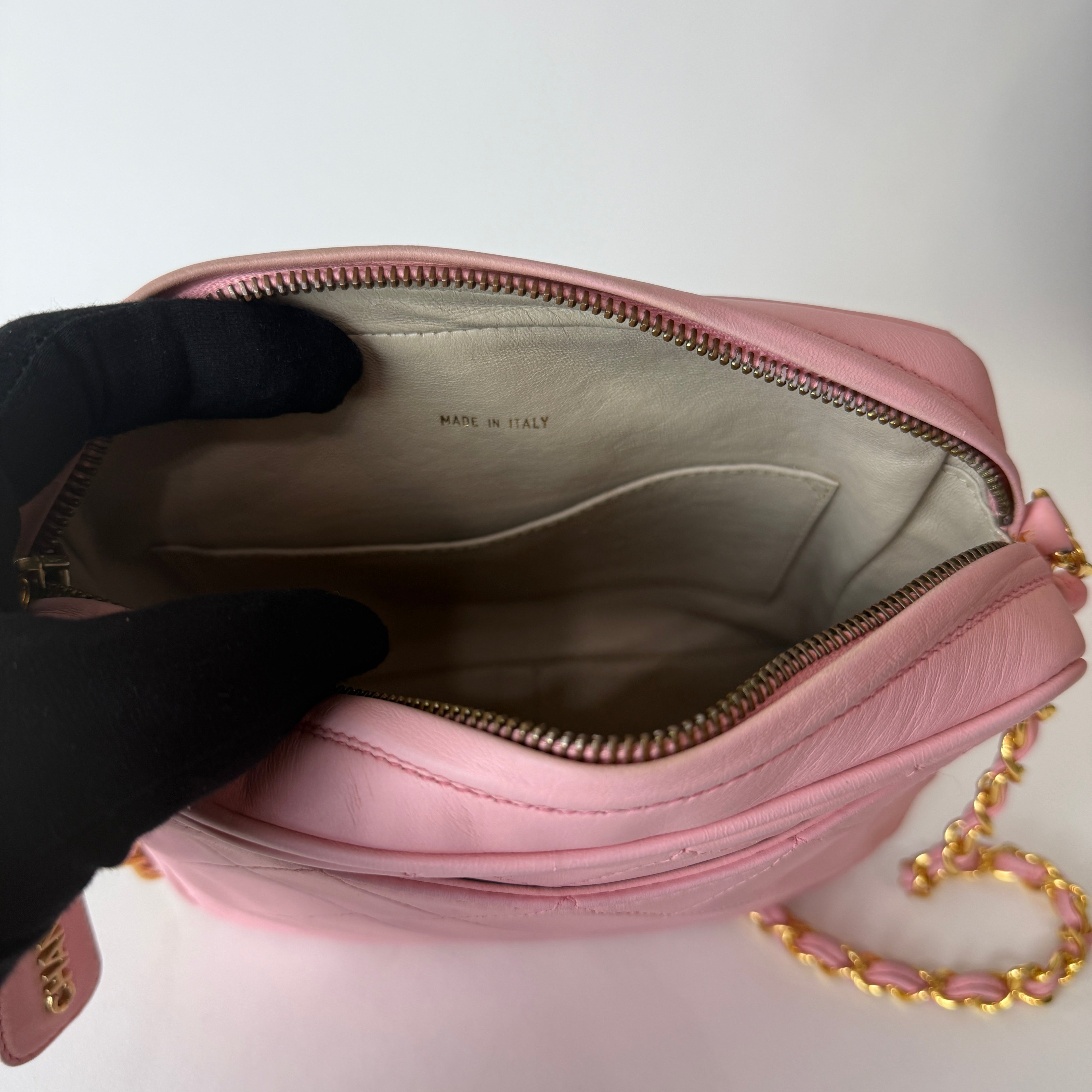 Vintage Quilted Camera Bag — Pink Lambskin