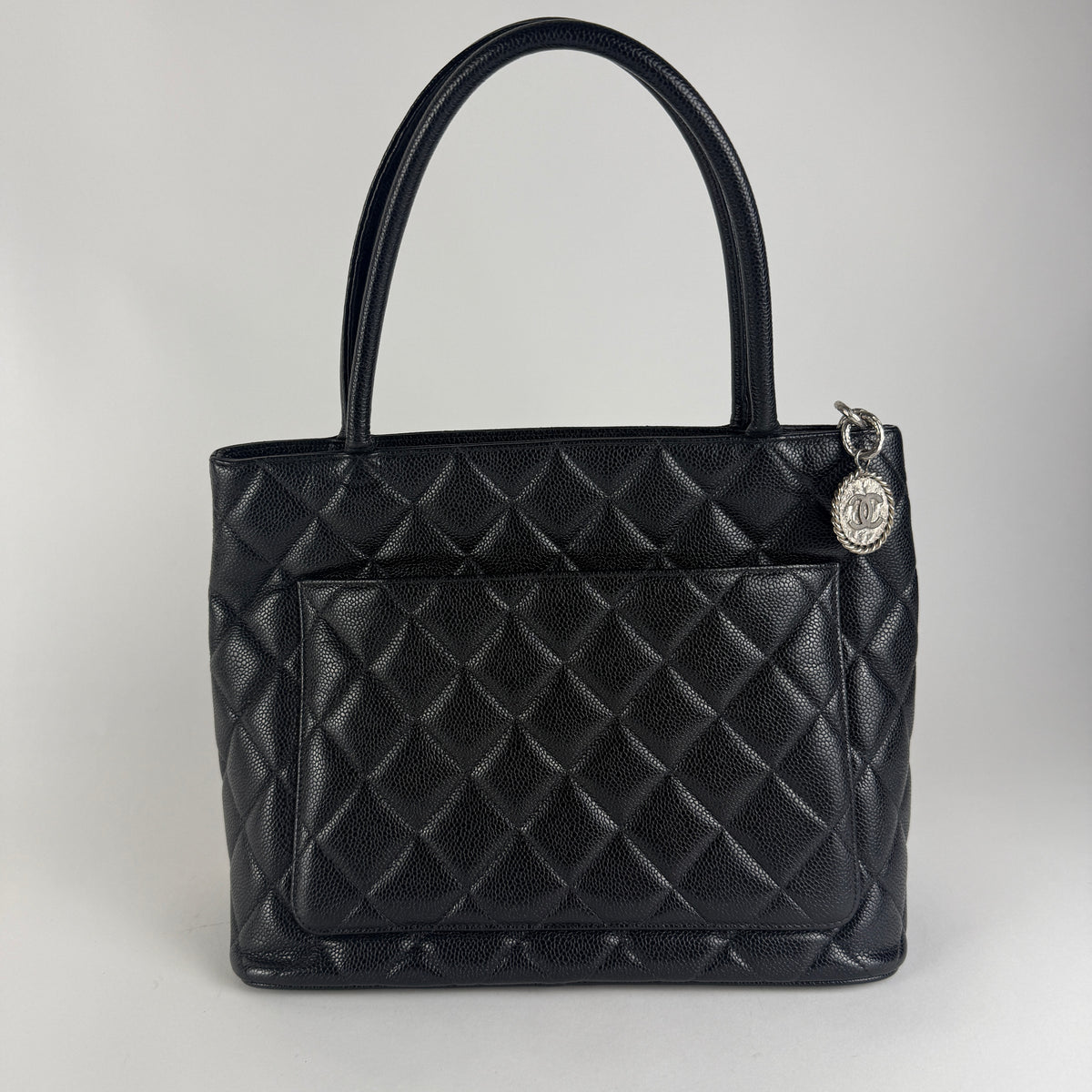 Vintage Medallion Tote — Black Caviar Leather — Silver-Tone Hardware