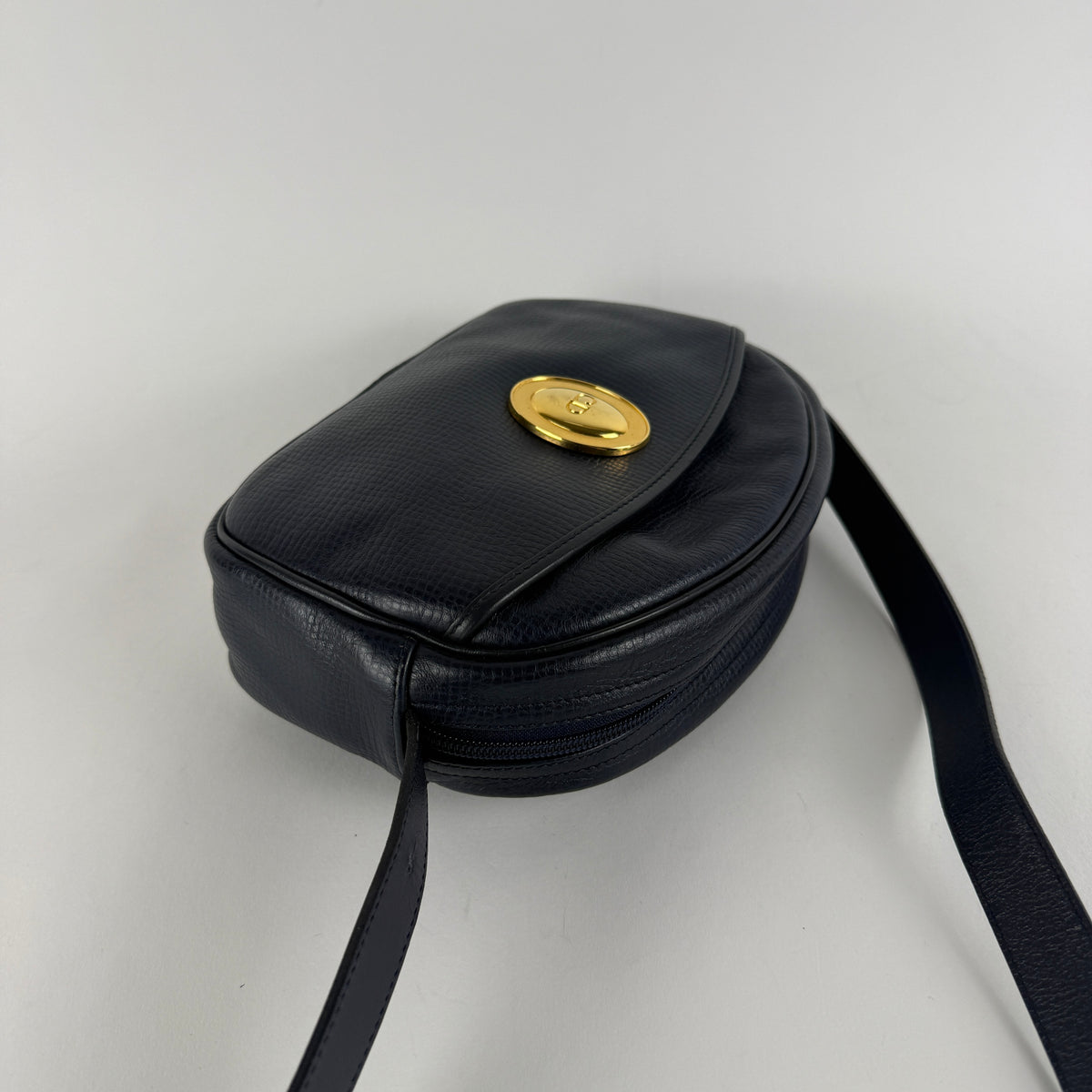 Vintage Crossbody Bag — Navy Blue Leather — Gold-Tone Hardware