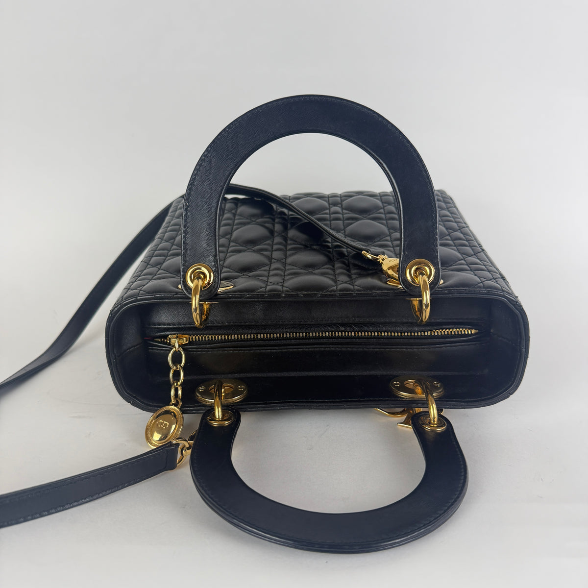 Lady Dior Medium — Black Cannage Leather — Gold-Tone Hardware