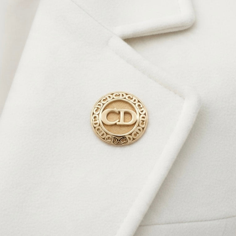 Vintage CD Logo Brooch — Gold-Tone Metal