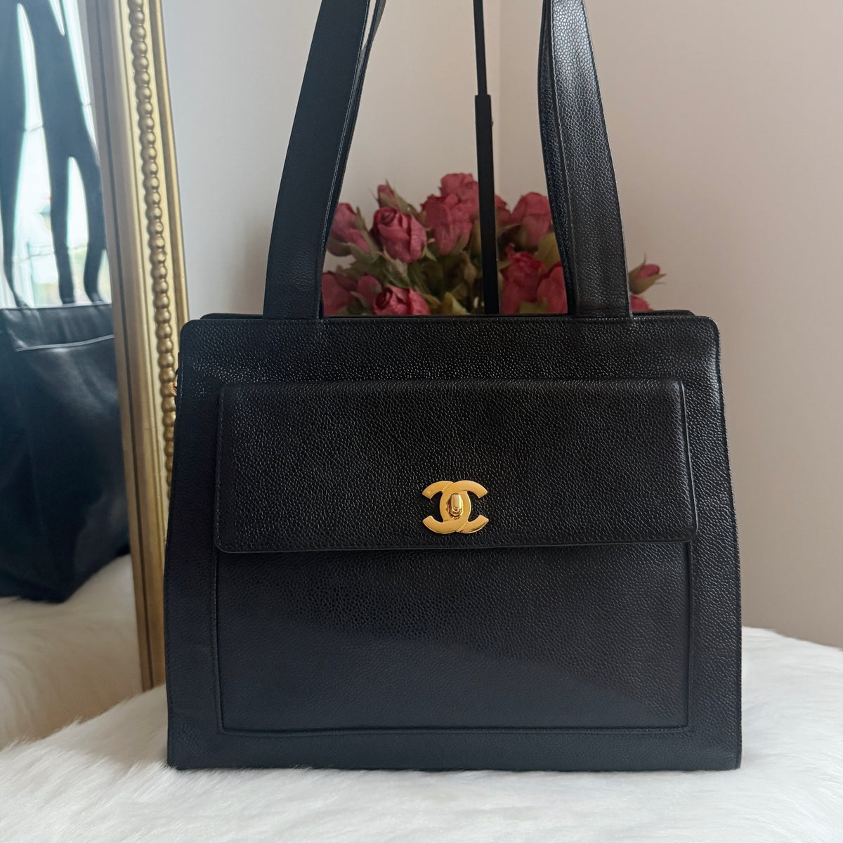 Vintage Tote — Black Caviar Leather — 24K Gold Hardware